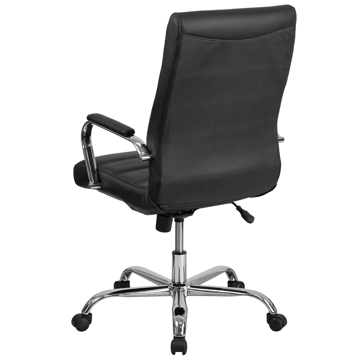 Flash Furniture Whitney High-Back Swivel LeatherSoft Desk Chair with Padded Seat and Armrests, Adjustable Height Padded Office Chair, Black/Chrome