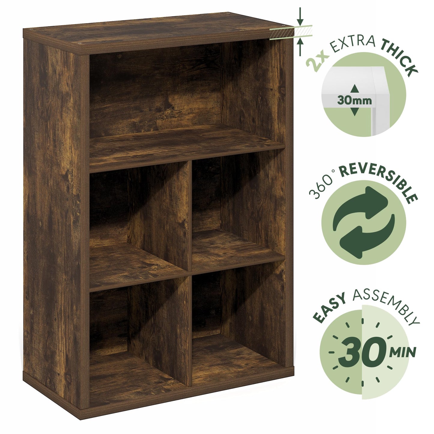 Furinno Cubicle Book Shelf, 5-Cube Bookshelf, Extra Thick Frame Cube Storage Organizer Bookcase with Closed Back, 15.3 x 29.9 x 43.3, for Living Room, Bedroom, Home Office, Amber Pine