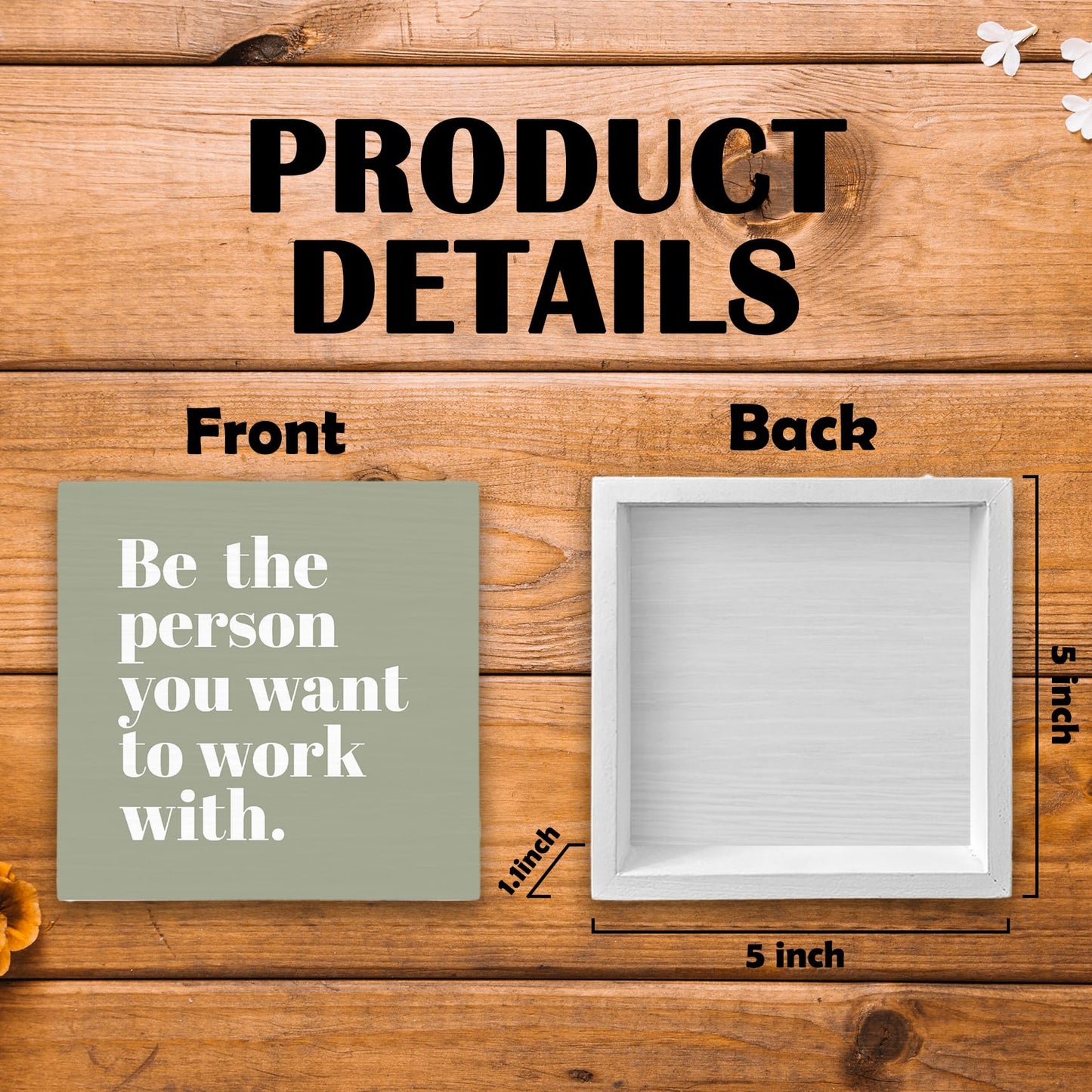 Luipk Be The Person You Want to Work With Inspirational Wood Box Sign Desk Decor 5X5, Teamwork Motivational Green Wooden Block Sign Decorations for Home Office Workplace Wall Tabletop Shelf