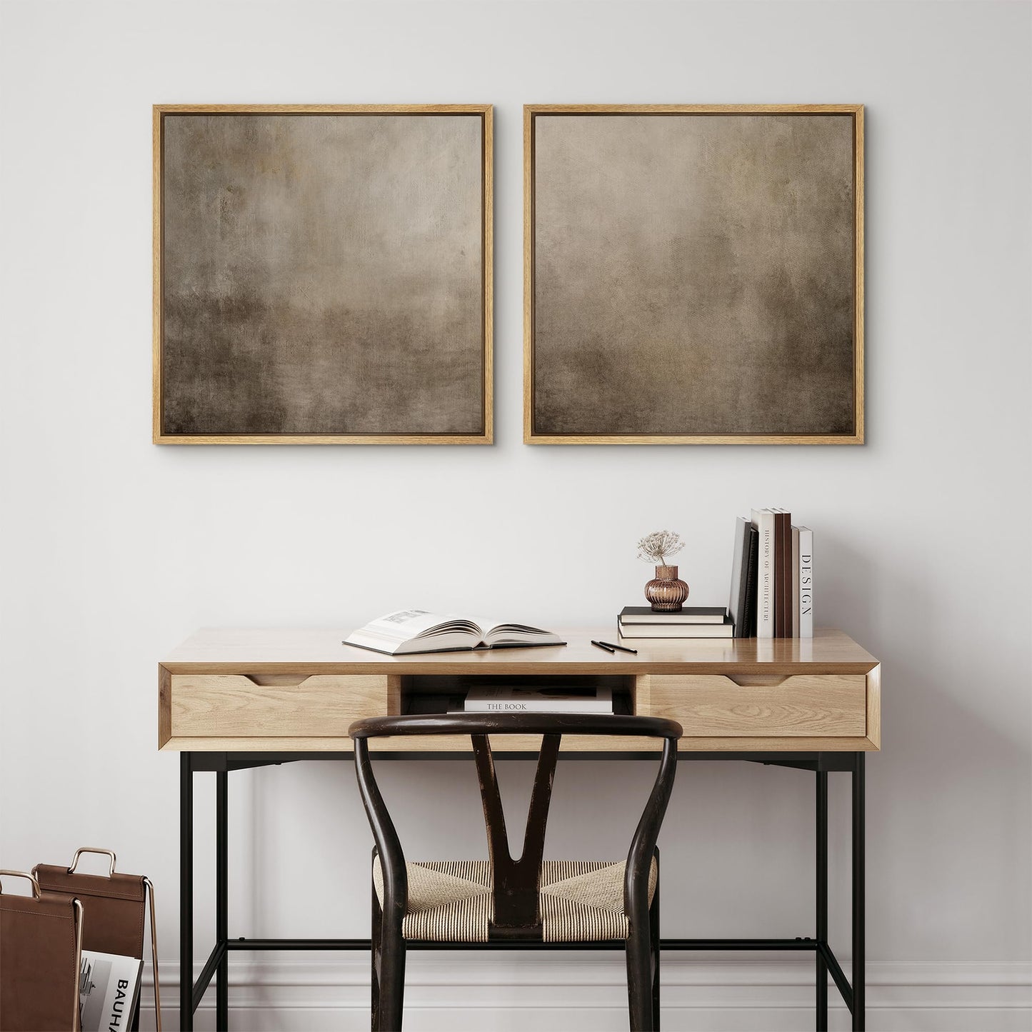SIGNFORD Framed Canvas Print Wall Art Set Neutral Abstract Minimalist Earthy Tones Illustrations Modern Art Minimal Relax/Calm for Living Room, Bedroom, Office - 16"x16"x2 Natural