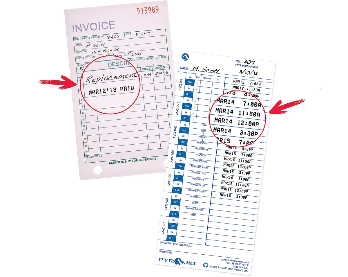 Pyramid Time Systems 3500ss Employment Time Clock & Document Stamp, Unlimited Employees, 5-1/2"H x 6-1/2"W x 6-1/2"D, Gr