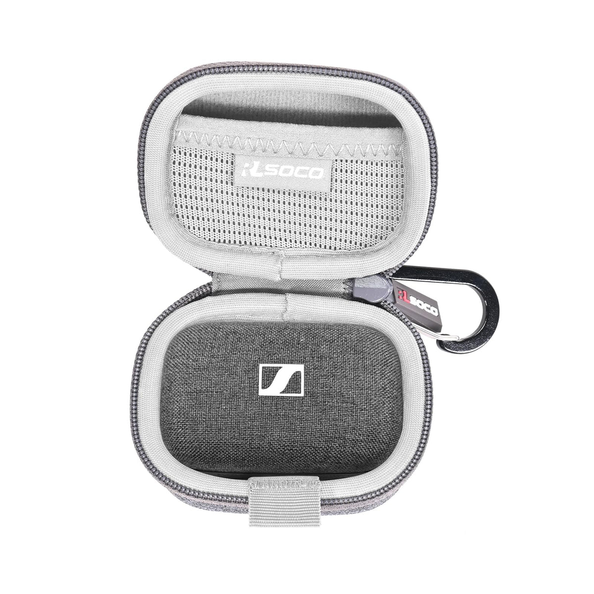 RLSOCO Hard Case for Sennheiser Momentum True Wireless 4/3 Smart Earbuds - Grey | Shockproof, Dustproof, Water-Resistant Storage Pouch with Sturdy Metal Hook (Case Only)