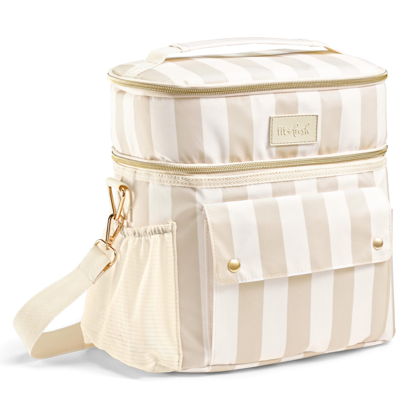 Fit & Fresh Sidekick Insulated Cooler Bag – Dual Compartment Leakproof Soft Sided Lunch Cooler, Small Cooler Bag with Crossbody Strap, 15 Can Capacity for Work, Beach & Travel, Pina Colada Cabana
