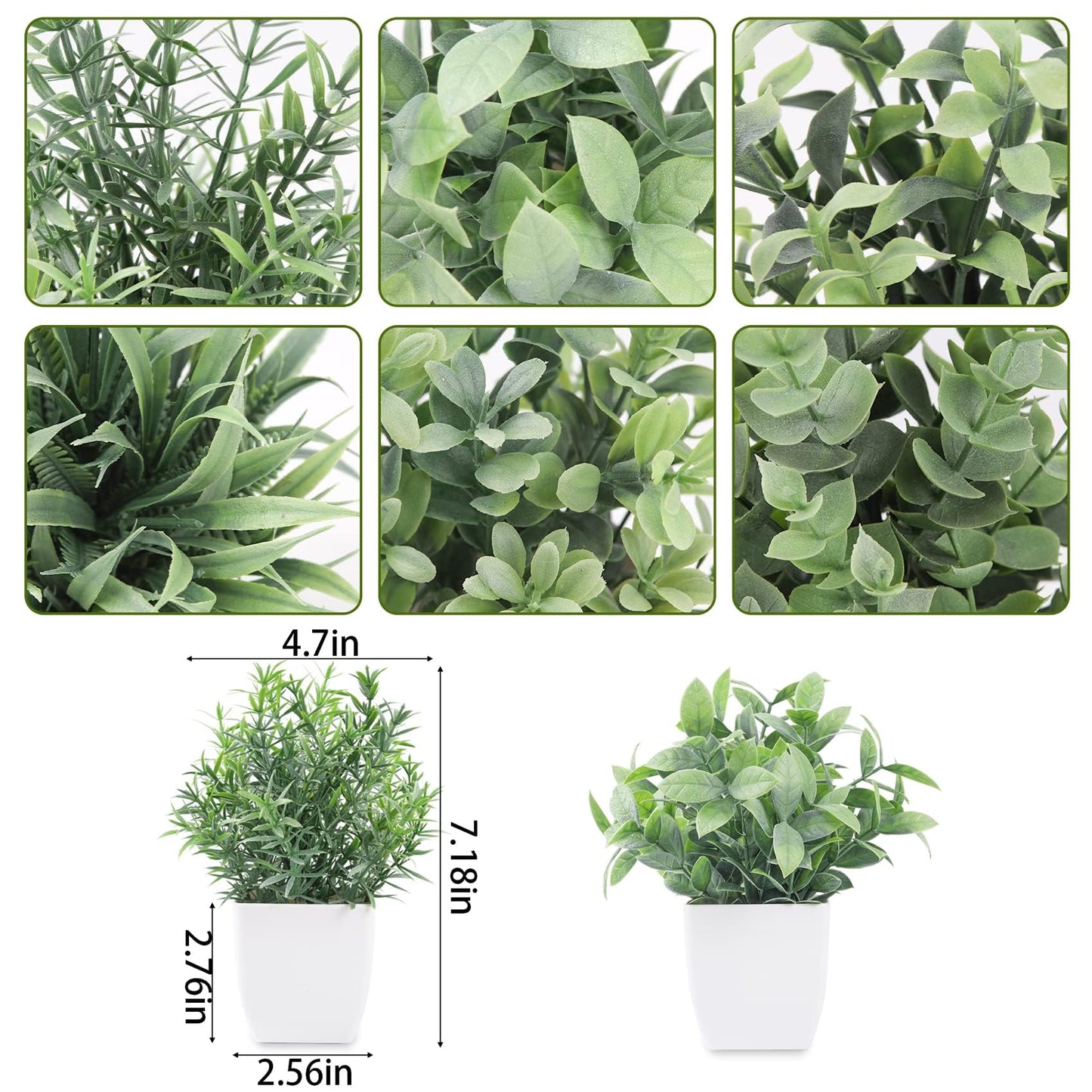Der Rose 6 Pack Fake Plants Small Artificial Plants Faux Plants Indoor for Home Bathroom Bedroom Living Room Classroom Decor