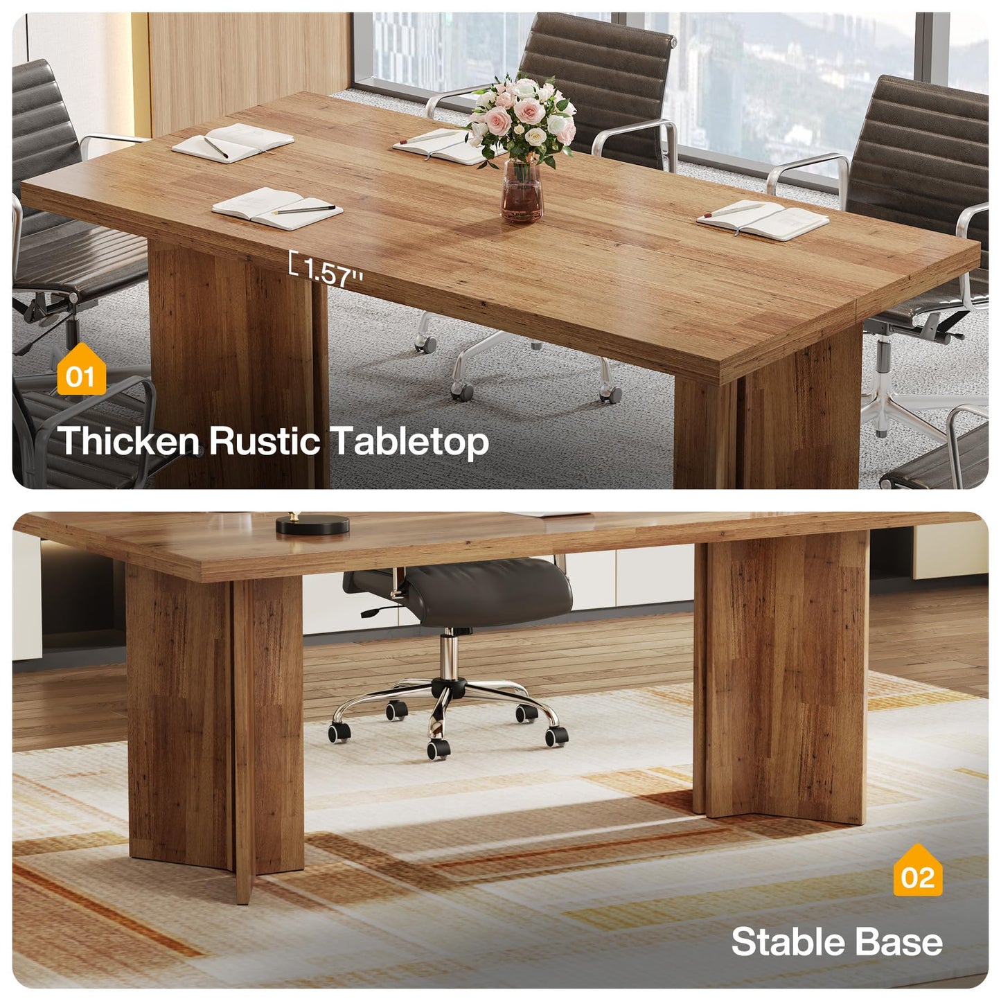 Tribesigns 10.5FT Conference Table, Large Rectangle Meeting Seminar Table for 10-12 Person, Long Wooden Business Tables (Set of 2, Walnut)