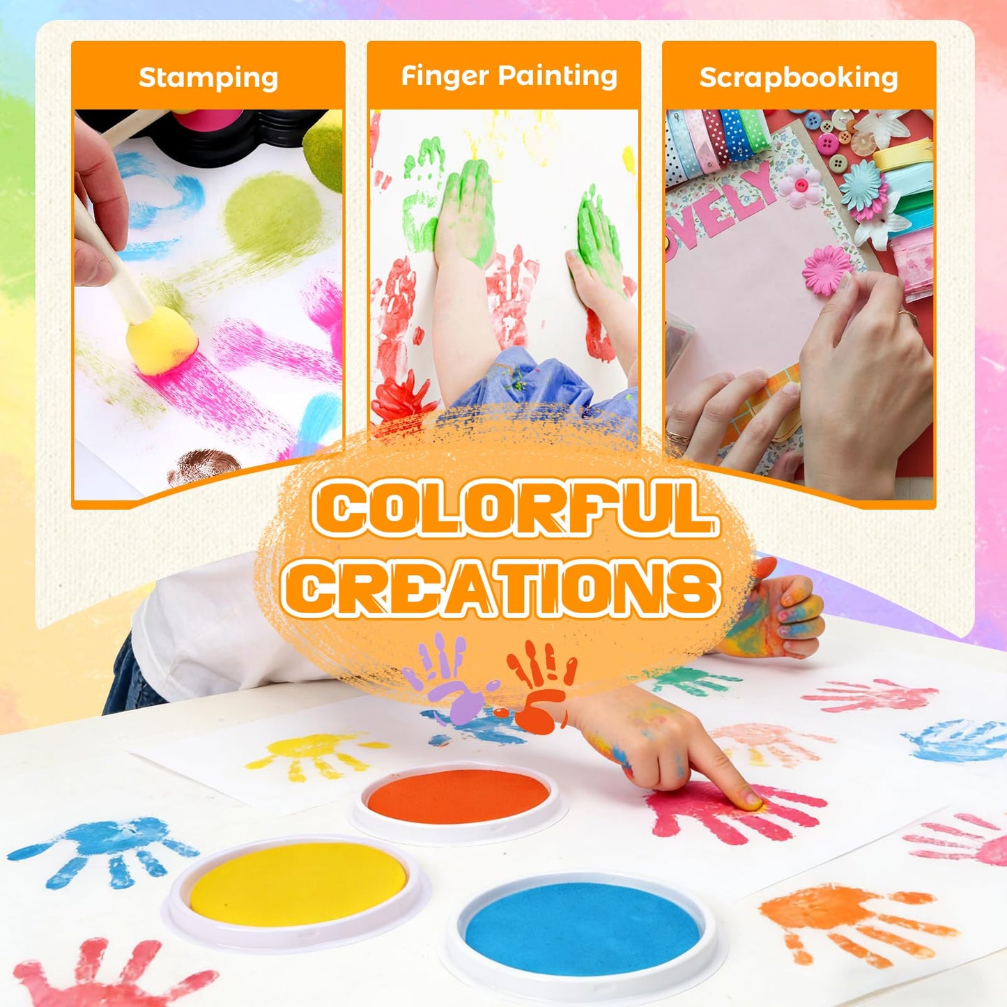 Nliyeisu 7 Inch Ink Pad Pads for Kids Washable, Large Stamp Pad with 8 Vibrant Colors, Non-Toxic Finger Paint & Stamp Pads Set for Arts and Crafts, Perfect for Children's DIY Projects, Home School Use