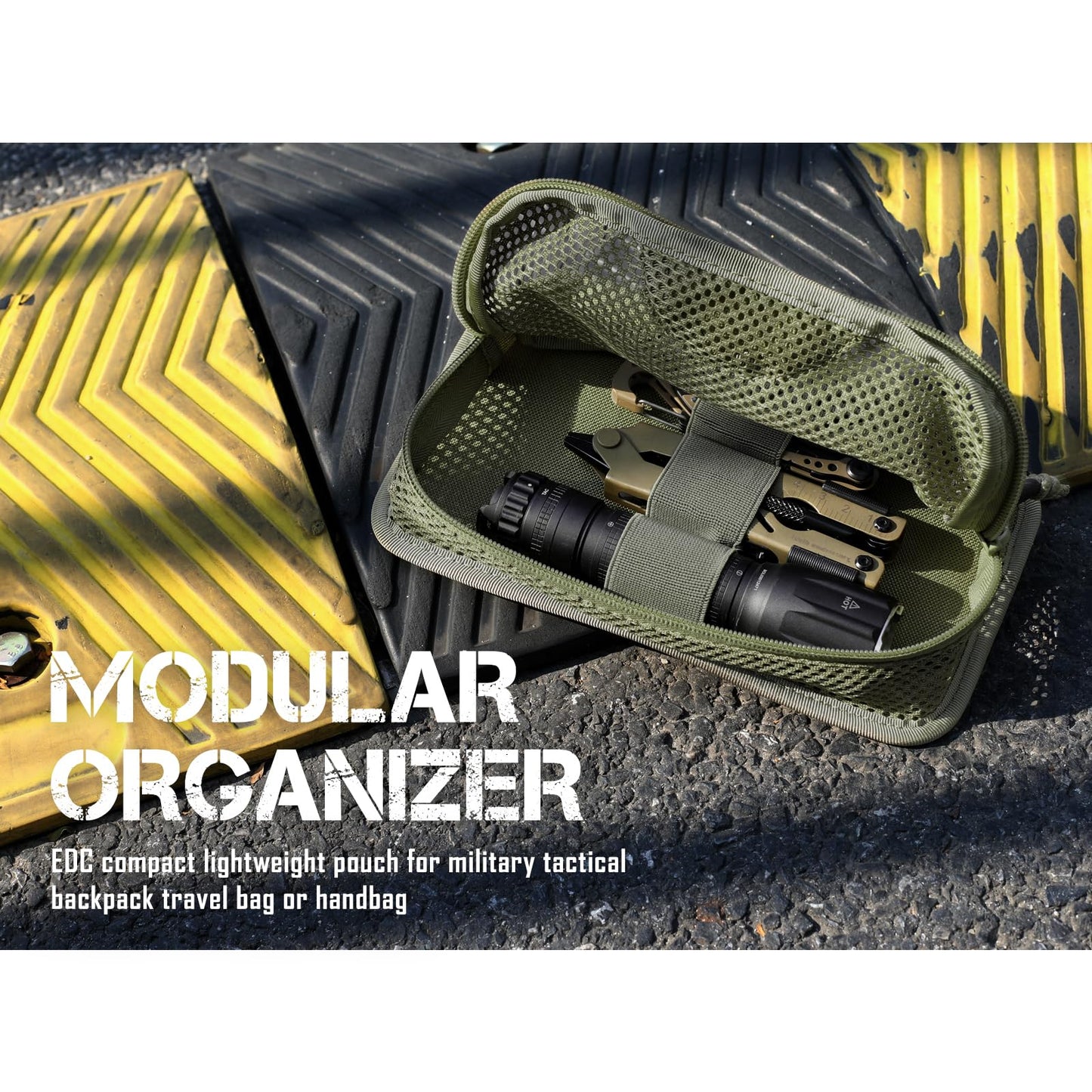 LIVANS Tactical Mesh Zipper Pouch, Modular Insert Panel Organizer EDC Utility Storage Pocket with Hook-N-Loop Fasteners for Backpack Bag Accessories