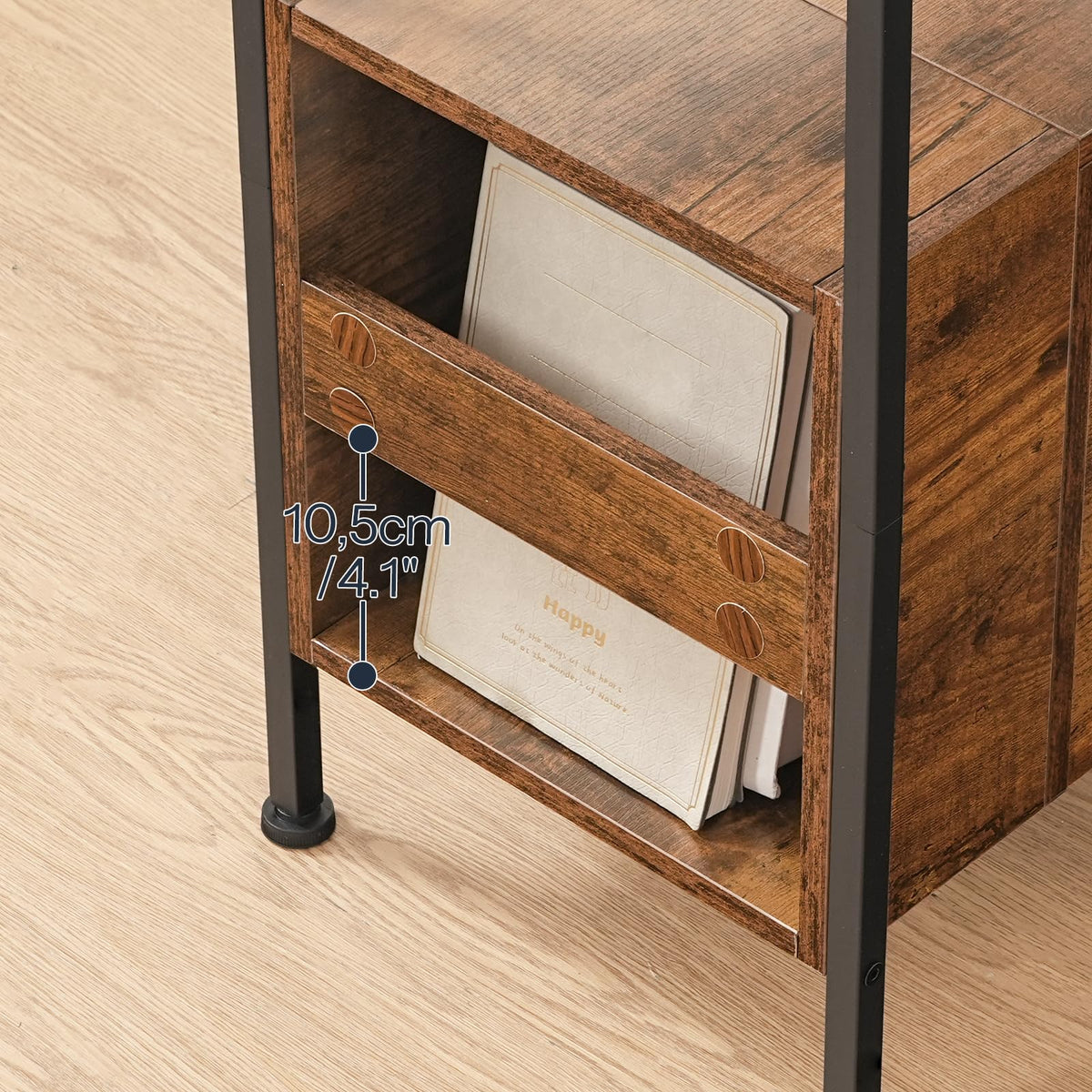 HOOBRO End Table with Charging Station & Led Light, Narrow Side Table with 2 Drawers & USB Ports & Power Outlets, Nightstand for Small Spaces, for Living Room, Bedroom, Rustic Brown Black BF436UDBZ01