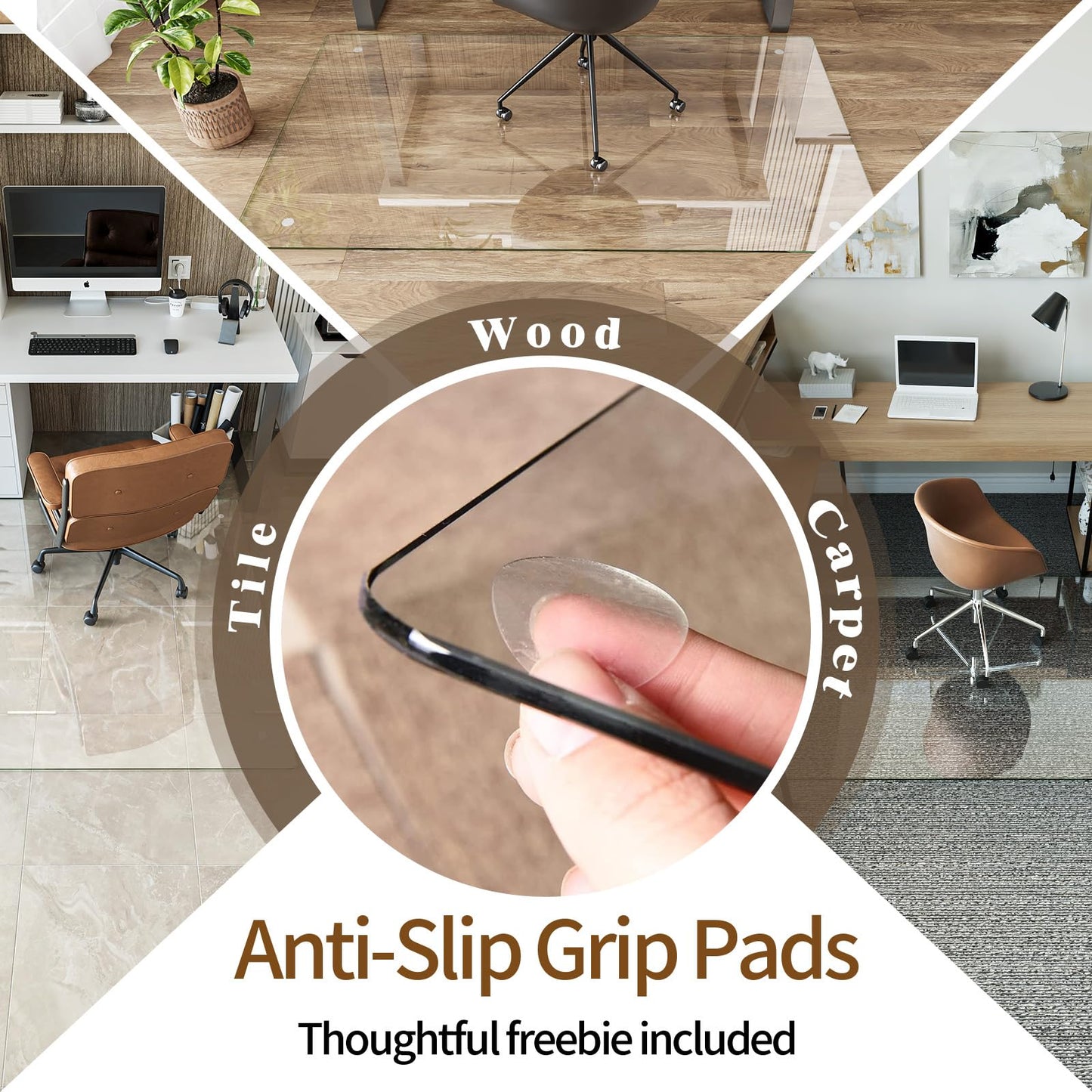Koonmi Tempered Glass Chair Mat 30"x48" - Premium Office Chair Mat for Hardwood Floors & Low-Pile Carpet with 4 Non-Slip Pads - Thick Scratch-Resistant Surface
