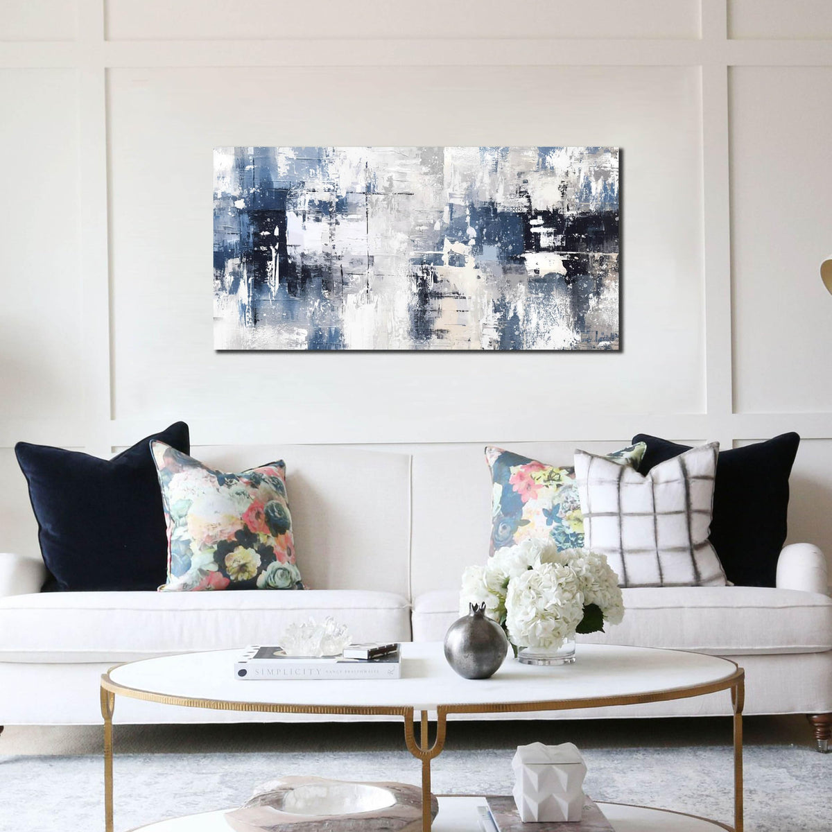 Prepeyssee White and Blue Abstract Canvas Wall Art for Living Room Bedroom Home Office Large Modern Grey Abstract Canvas Prints Picture Ready to Hang Size 20x40
