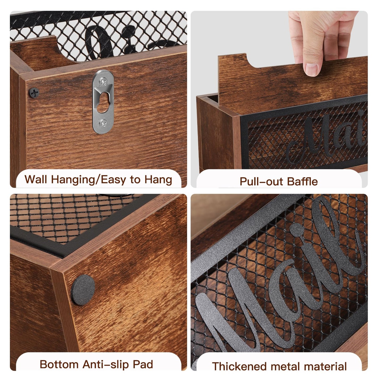 BOTOP Mail Organizer,Mail Holder with 2 Slots, Wood Mail Basket Mail Sorter for Wall Table Countertop, Bill Envelope Letter Holder for Home Office