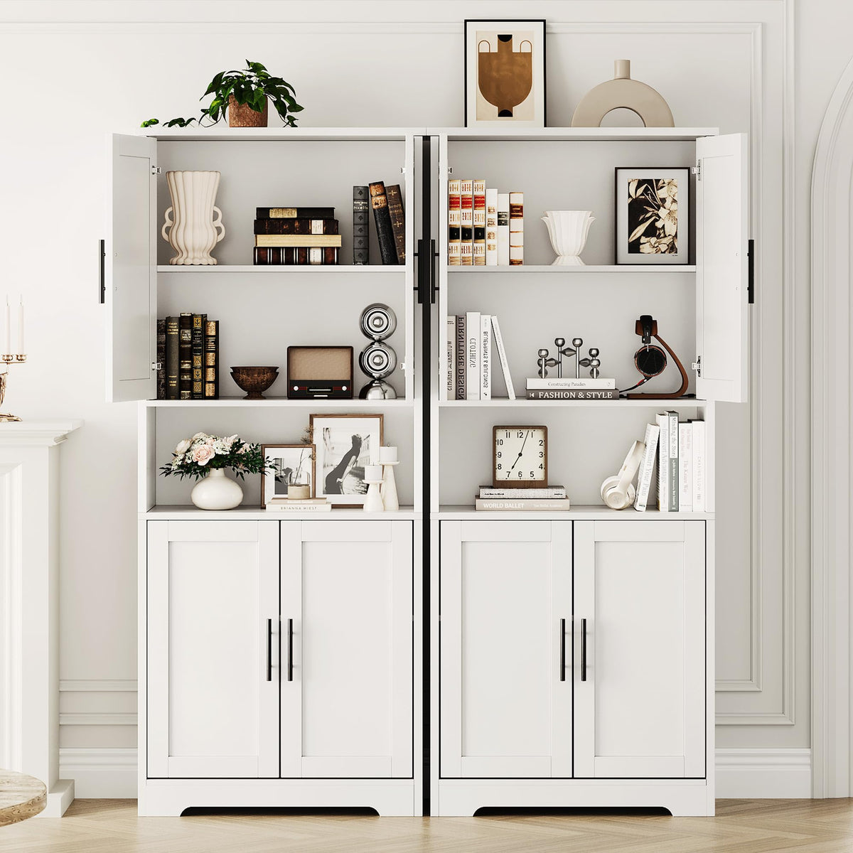 Garvee 70 Inch Tall Storage Cabinet, Kitchen Pantry Cabinet with Doors and Adjustable Shelves, Freestanding Wooden Classic Cupboard for Living Room, Dining Room, Bathroom, White