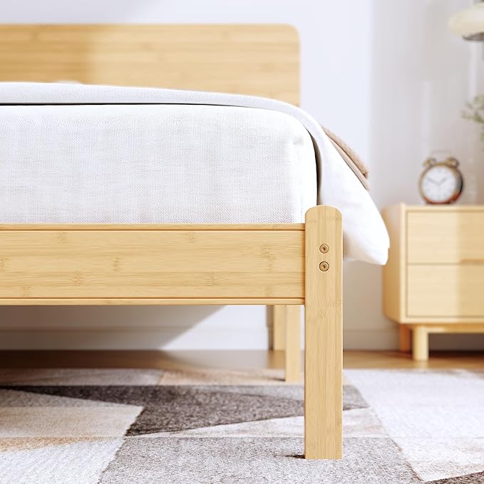 BOSRII 14in High Solid Bamboo Wood Platform Full Size Bed Frame