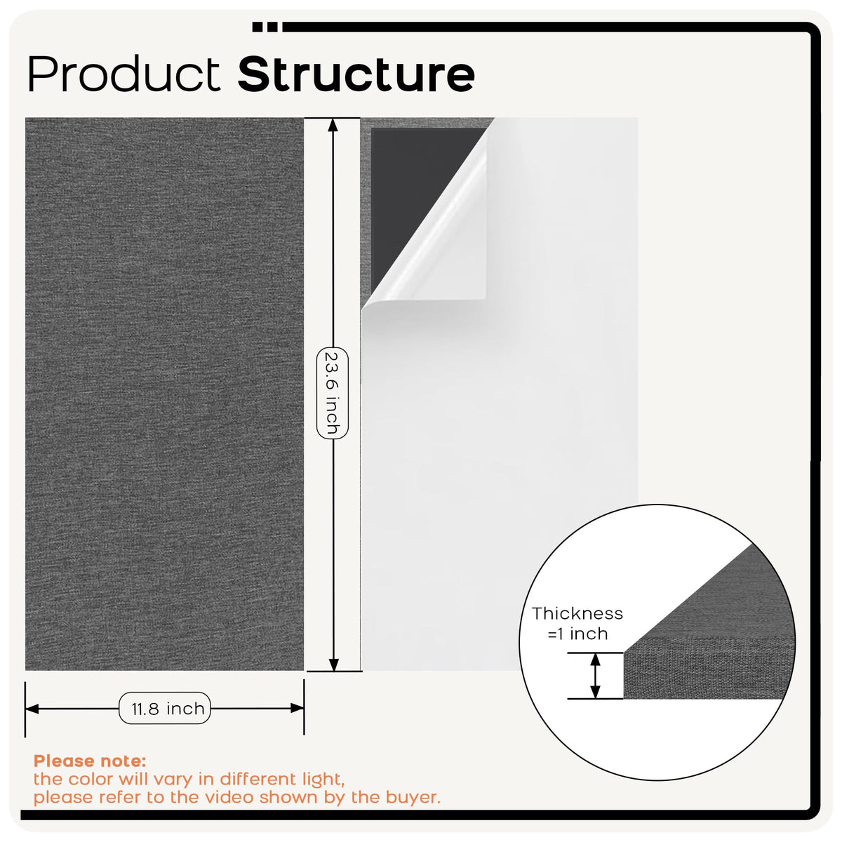 BUBOS 4 PCS Fabric Acoustic Panels, 23.6''x11.8''x1'' Self-Adhesive Soundproofing Panels for Home Studio, Office & Living Room, Sleek Design to Eliminate Echo,Fabric-Clad Grey