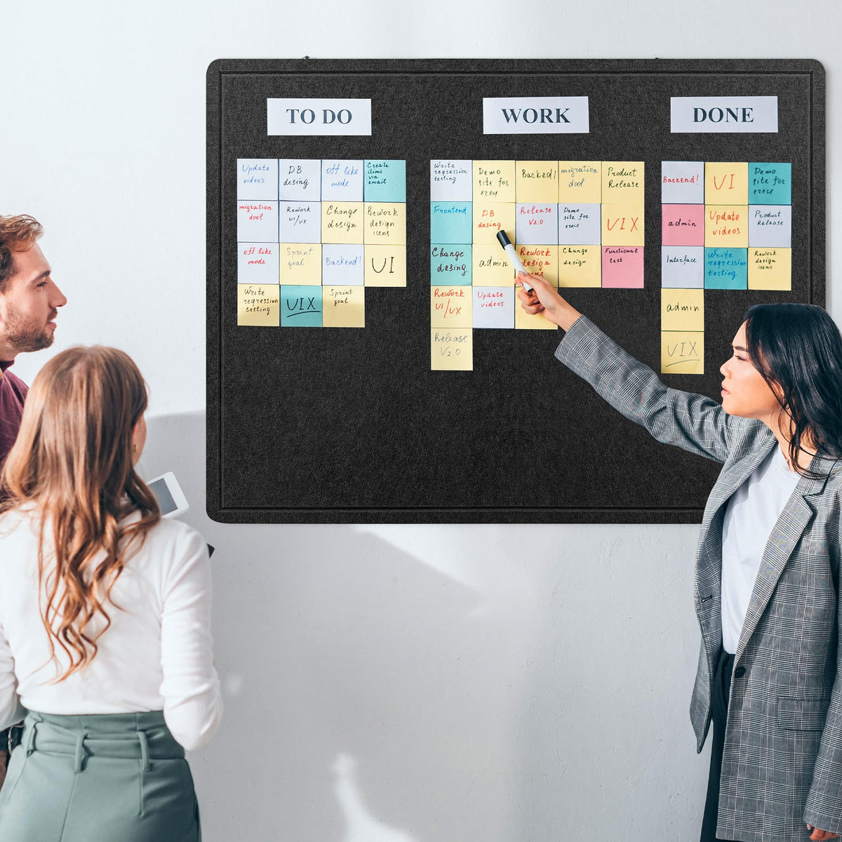 AKTOP Large Black Cork Board 48" x 36", Foldable Felt Notice Pin Board for Wall, 4' x 3' Decorative Bulletin Board Photo Display Board with Self-Adhesive Tape for Office, School & Home, 25 Pushpins