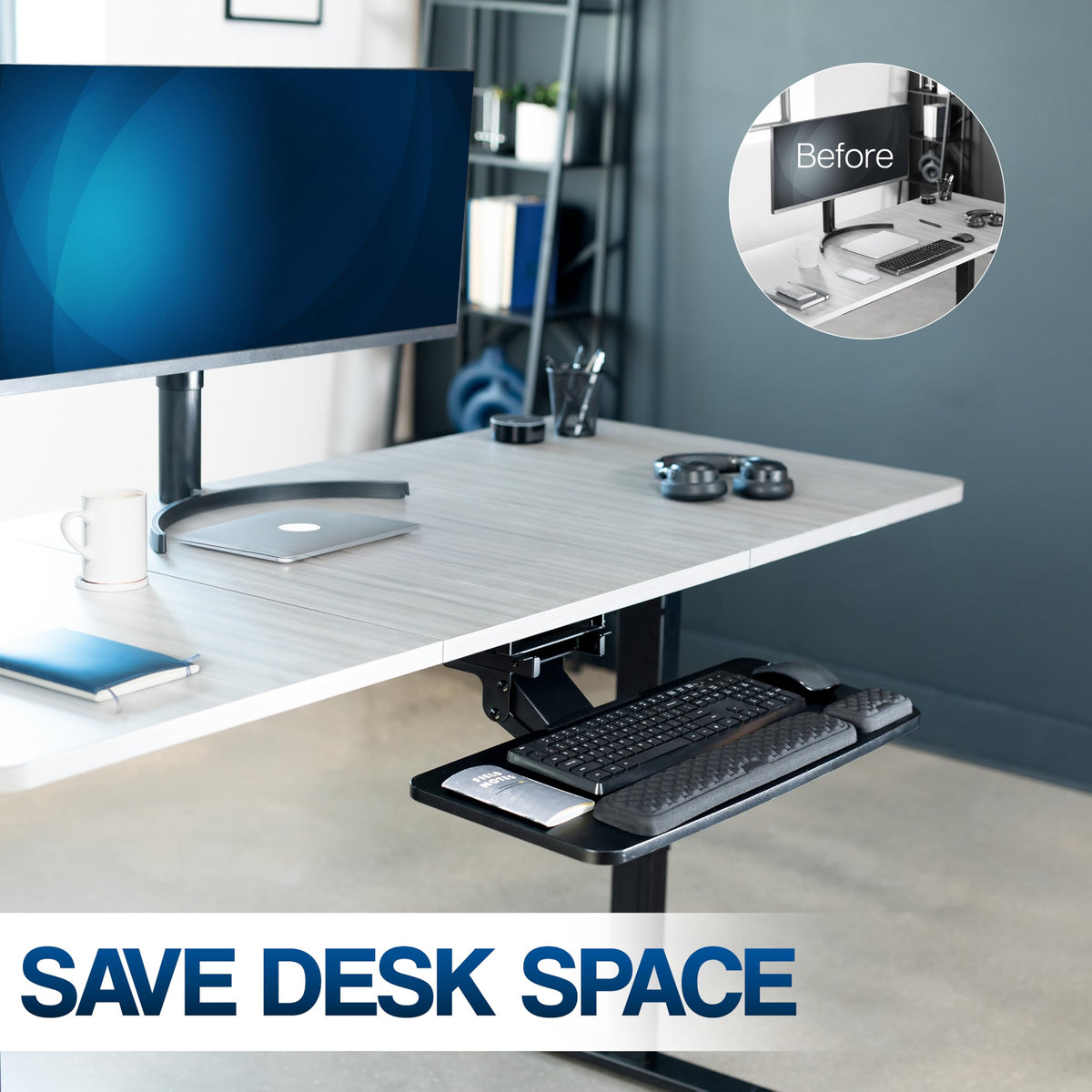 VIVO Premium Adjustable 27 x 11 inch Computer Keyboard and Mouse Platform Tray, Ergonomic Under Table Desk Mount Drawer with Padding, Black, MOUNT-KB27P-B