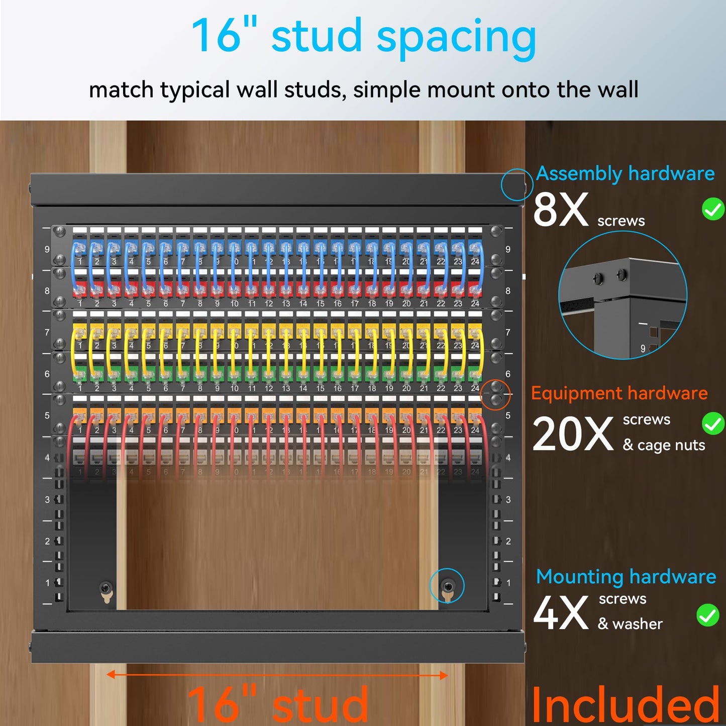 Server Rack Wall Mount 9U with Swing Open, Wall Mount Network Rack for 19 Inch Equipment, Computer Racks & Cabinets for Easy Access, Sturdy Home Network Rack for Small Space