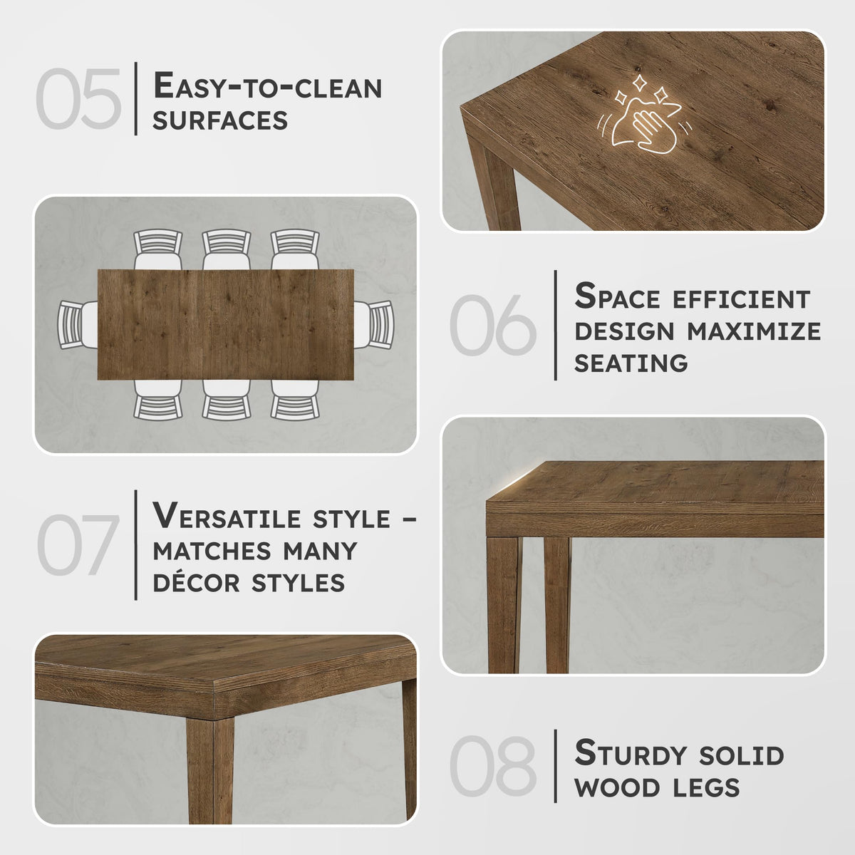 Lexicon 84-102 Inch Extendable Dining Table for 4-8 People, Large Rectangle Wooden Kitchen Table with Self-Storing Extension Leaf Space Saving, for Dining Room, Living Room, Home Office, Brown