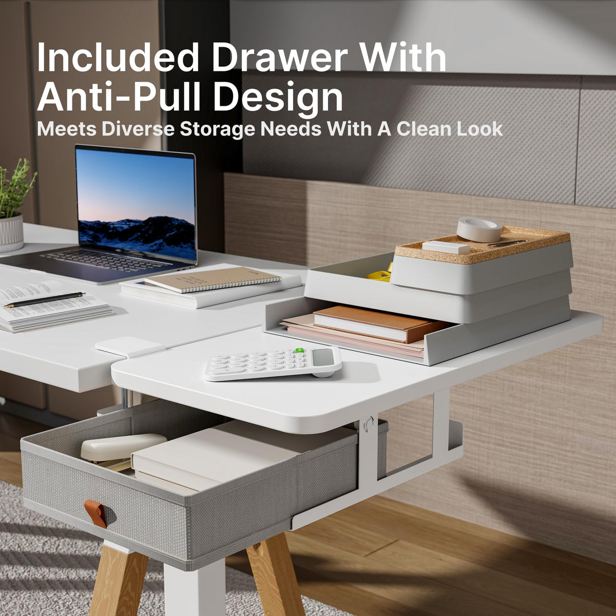 PEGZONE Desk Extender Tray, 24" x 12" Clamp On Desk Shelf, Desk Extension with Storage Drawer, Table Desk Arm Rest, Clamp On Keyboard Tray for Office and Home, Workstation Organizer, Medium, White