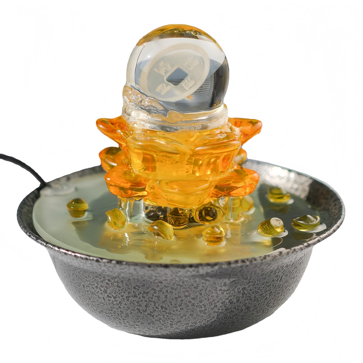 Tabletop Fountain, Waterfall Fountain Indoor, Treasures Shape Fountain Decor, Zen Relaxation Table Fountain,Glass Desktop Fountain for Living Study Room, Tea Room, Office, Yoga Room, Beauty Club