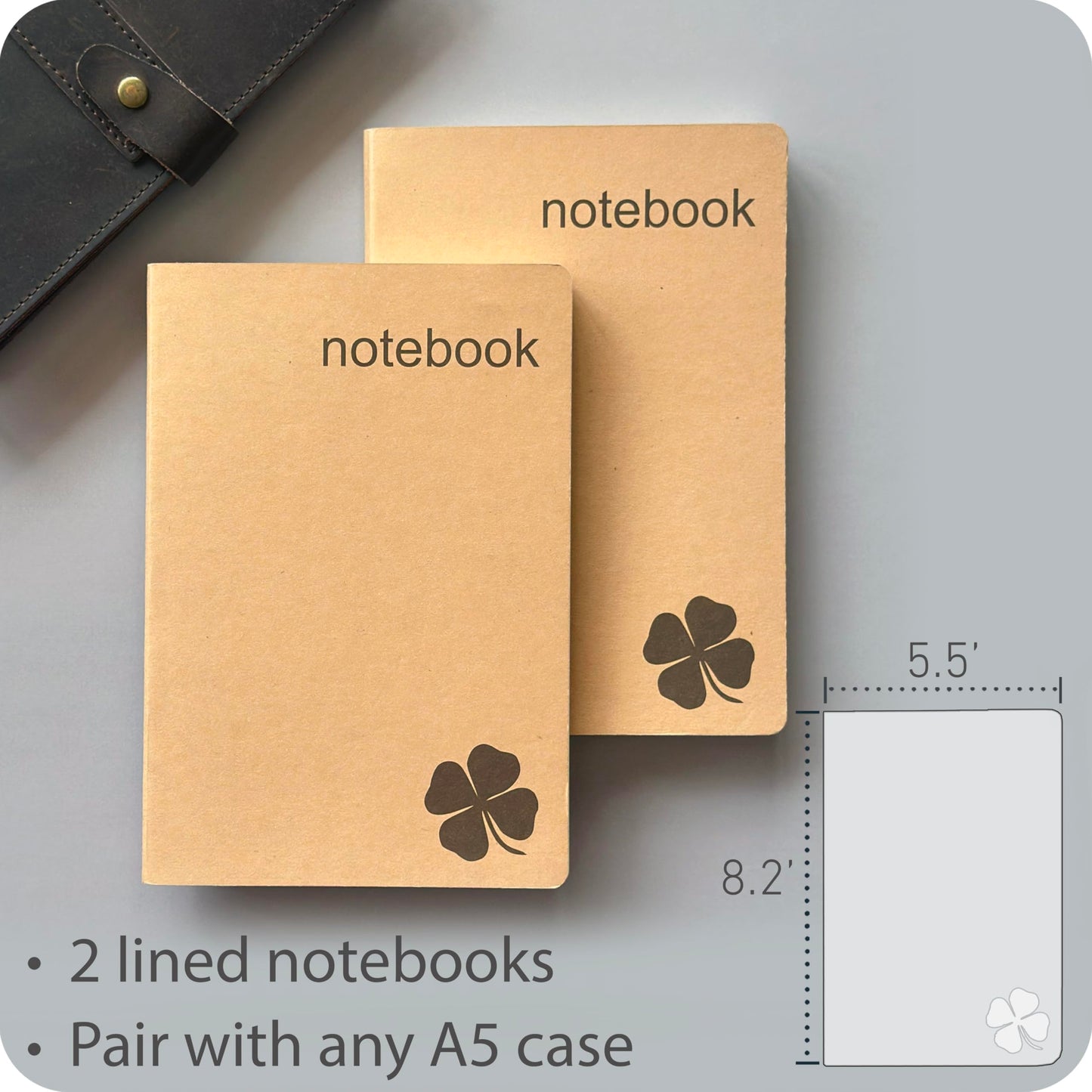 le vent Set of 2 Lined Bound Notebooks A5 – Each 200 Lay Flat Pages – 5x8 Hardcover Journal Refills – Fountain Pen Friendly 100 gsm Paper – 100% Recycled Notebook
