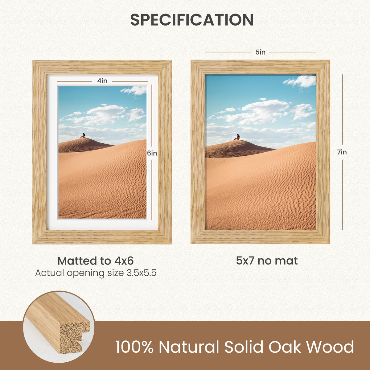 Dreamland 5x7 Picture Frame with Mat for 4x6, USA-Sourced Natural Oak Wood Photo Frames with Resistant Plexiglass, 5 x 7 Wooden Gallery Wall Frames for Art, Wall or Tabletop Display (3Pack)