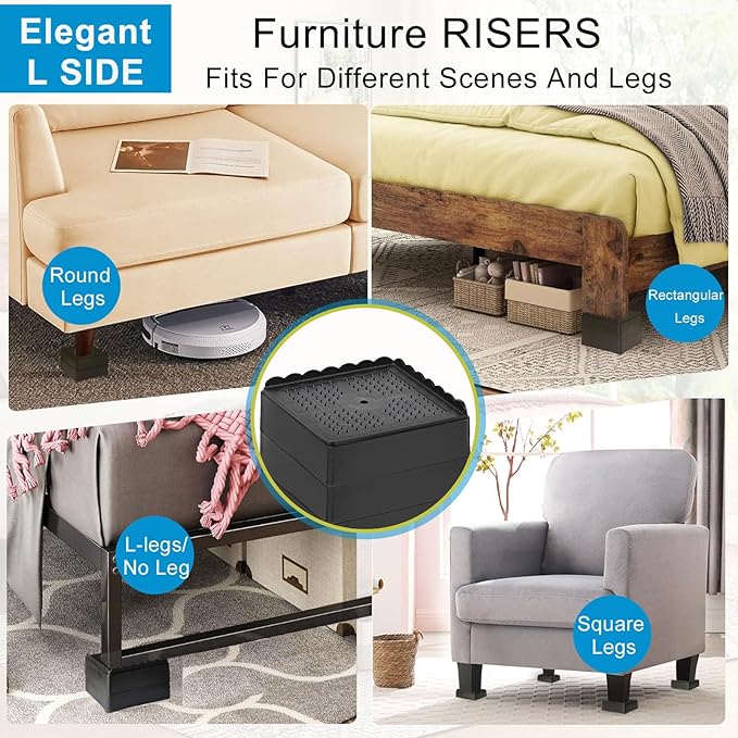 Bed Risers 1 inch, 2 inch, 3 inch, 4 inch Heavy Duty, Adjustable Furniture Riser