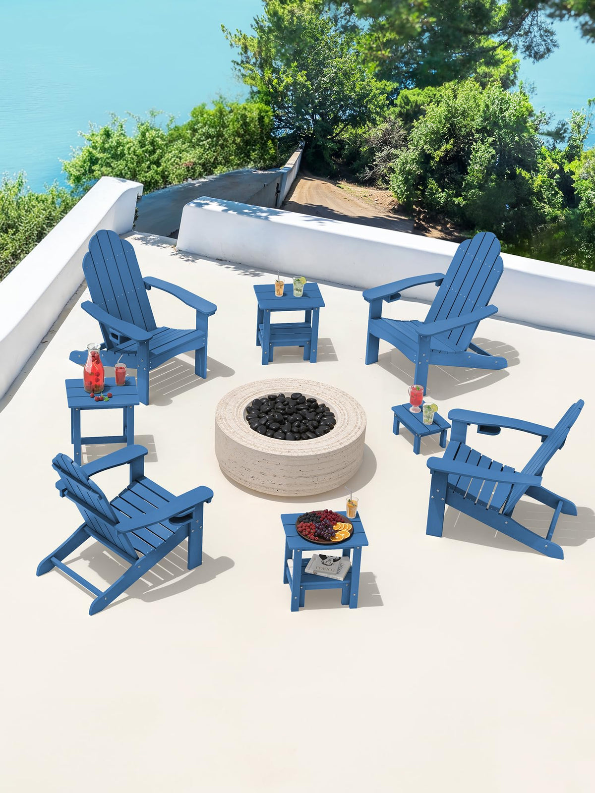 LUE BONA Outdoor Side Table, 2-Tier HDPS Outdoor Nesting End Table with Removable Small Foot Stool for Patio, Deck, Poolside, Low Maintenance & Weather Resistant, Navy