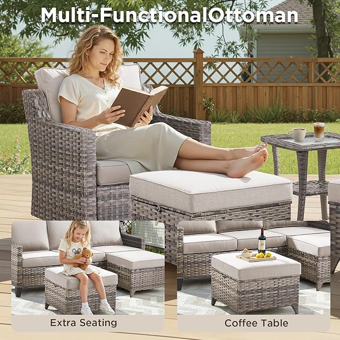 Wicker Patio Furniture Set-6 Piece High Back Outdoor Furniture Set Sectional