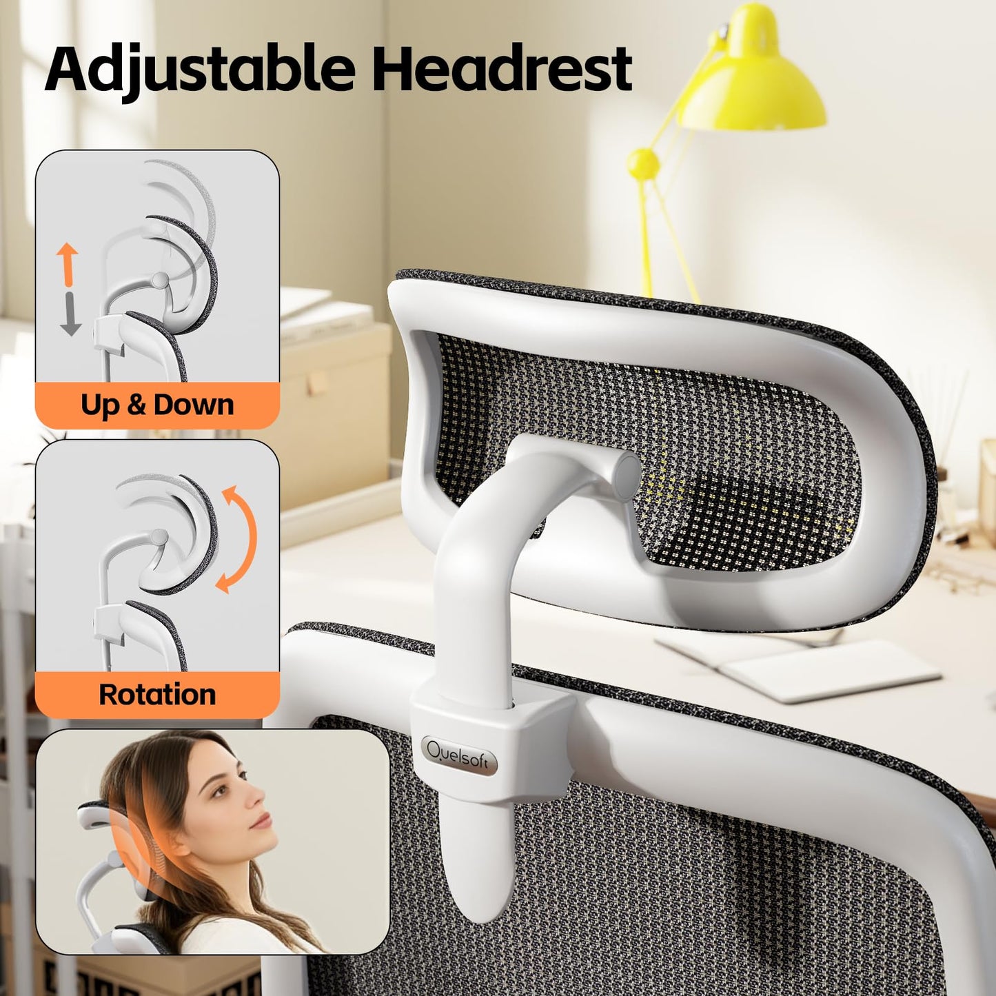QuelSoft Ergonomic Office Chair, Home Office Desk Chairs, 3D Lumbar Support High Back Desk Chair, Comfortable Computer & Gaming Chair for Office & Home - Silver