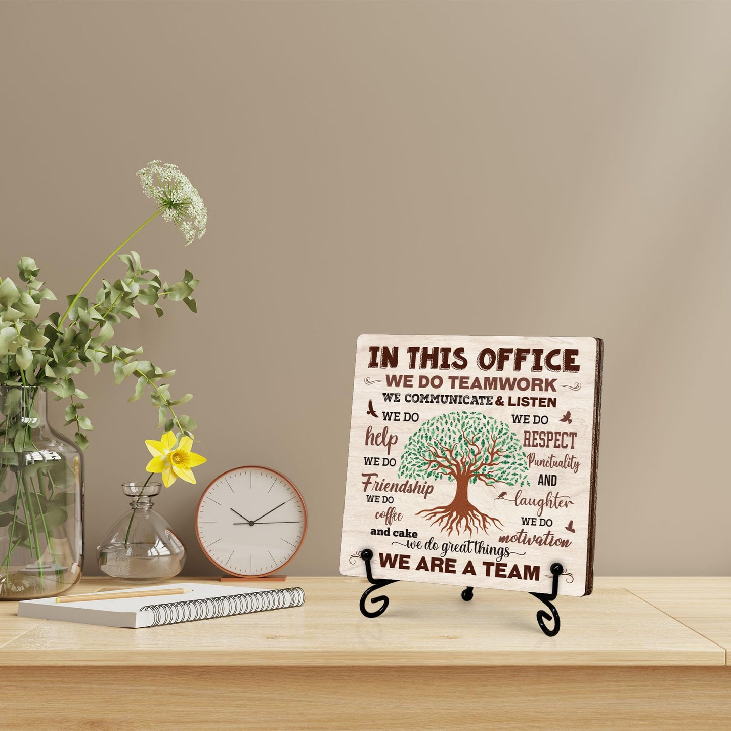 Team Definition Gifts for Women Men, Teams Signs for Work, In This Office We Are A Team Wooden Sign with Stand, Thank You Gifts for Coworkers Employees, Home Office Desk Decor, 5"x5"-C07