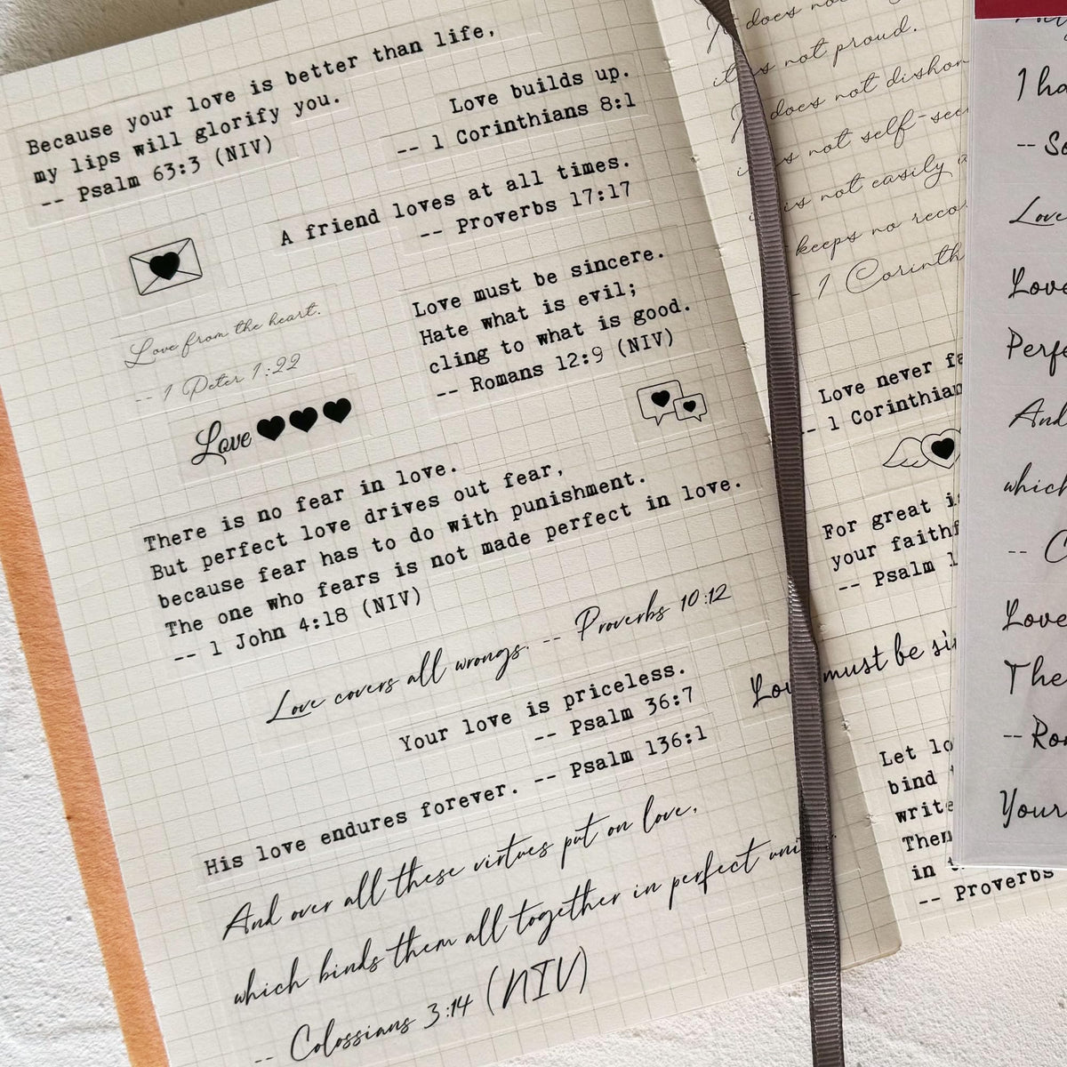 Esland Bible Verses Planner Stickers – 4 Sheets of Love Quotes, Retro Typewriter & Hand Lettering Styles, Inspirational Christian Stickers for Journaling, Scrapbooking, Bible Study, and Crafts