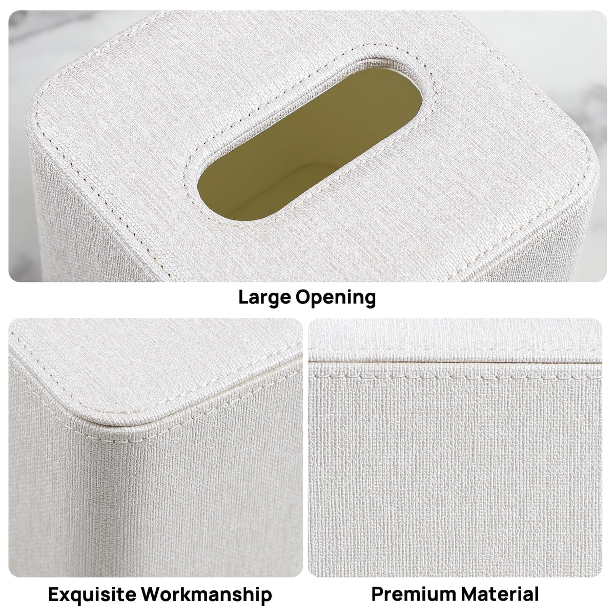 Cretkhp Square Linen Tissue Box Cover with Magnetic Closure, Modern PU Leather Tissue Box Holder for Bathroom Vanity NightStands Bedroom Office Desk, Stylish Cube Tissue Holder