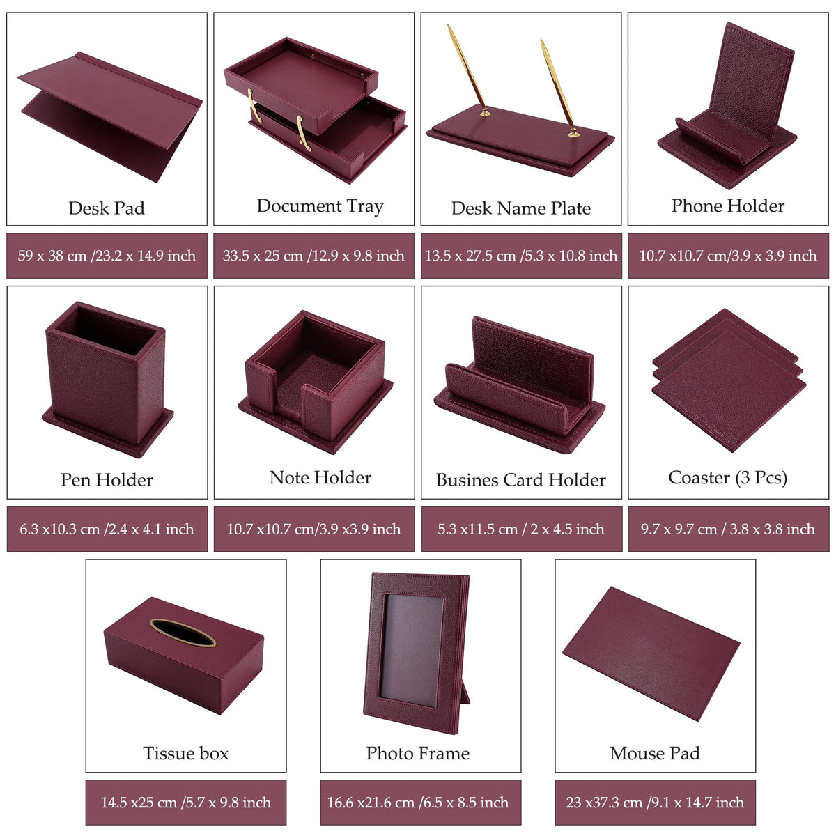 RitPin Desk Set,15-Piece Leather Desk Organizer Set, Executive Office Accessories with Desk Pad & Blotter, 2-Tier Tray, Pen Holder & More, Professional Office Desk Decor & Gift Set (Burgundy)