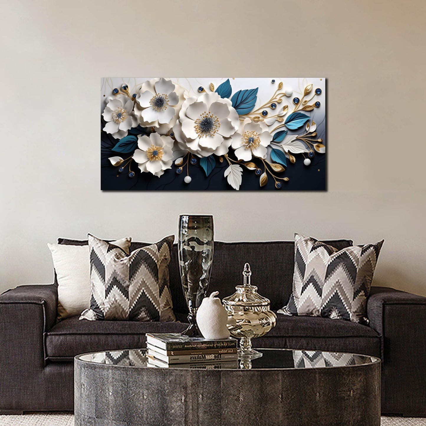 Large Canvas Wall Art for Living Room Bedroom Home Office White and Blue Floral Wall Art Botanical Picture Modern Framed Artwork Flower Canvas Prints 20x40 In