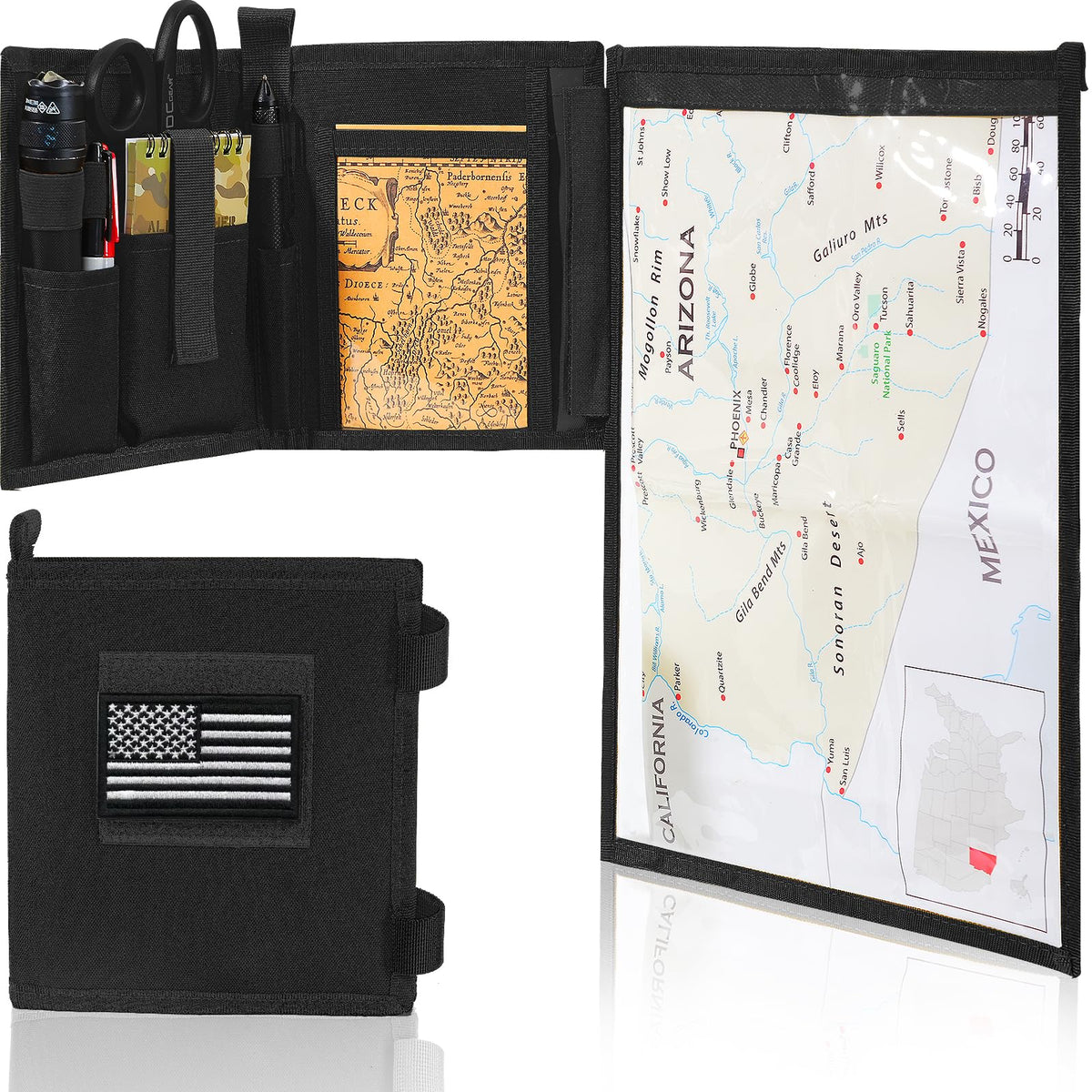GORELAX Tactical Map Case - Military-Grade Army Gear for Land Navigation Kit, Waterproof TPU with Rapid-Access Window & MOLLE, US Flag Patch Included