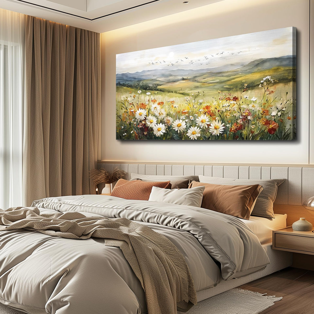 FUHAIHUA Canvas Wall Art For Living Room Large Framed Wall Decor For Office Modern Bedroom Decorations Prairie Flowers Landscape Pictures Farmhouse Paintings Artwork Aesthetic Home Decor 30" x 60"