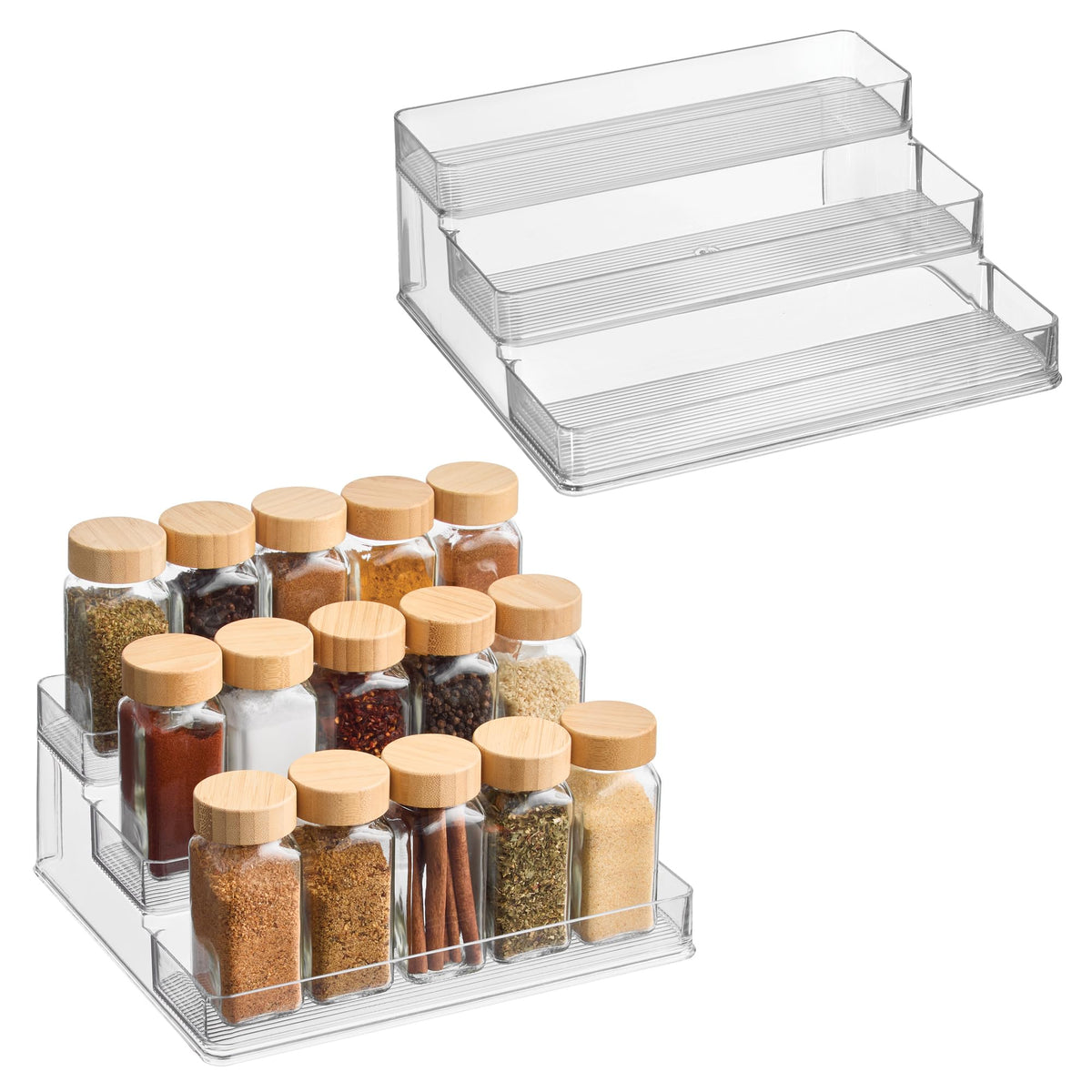 iDesign 3-Tier Spice Rack Organizer for Cabinets, Pantry or Countertop, Set of 2, Clear, Made in USA