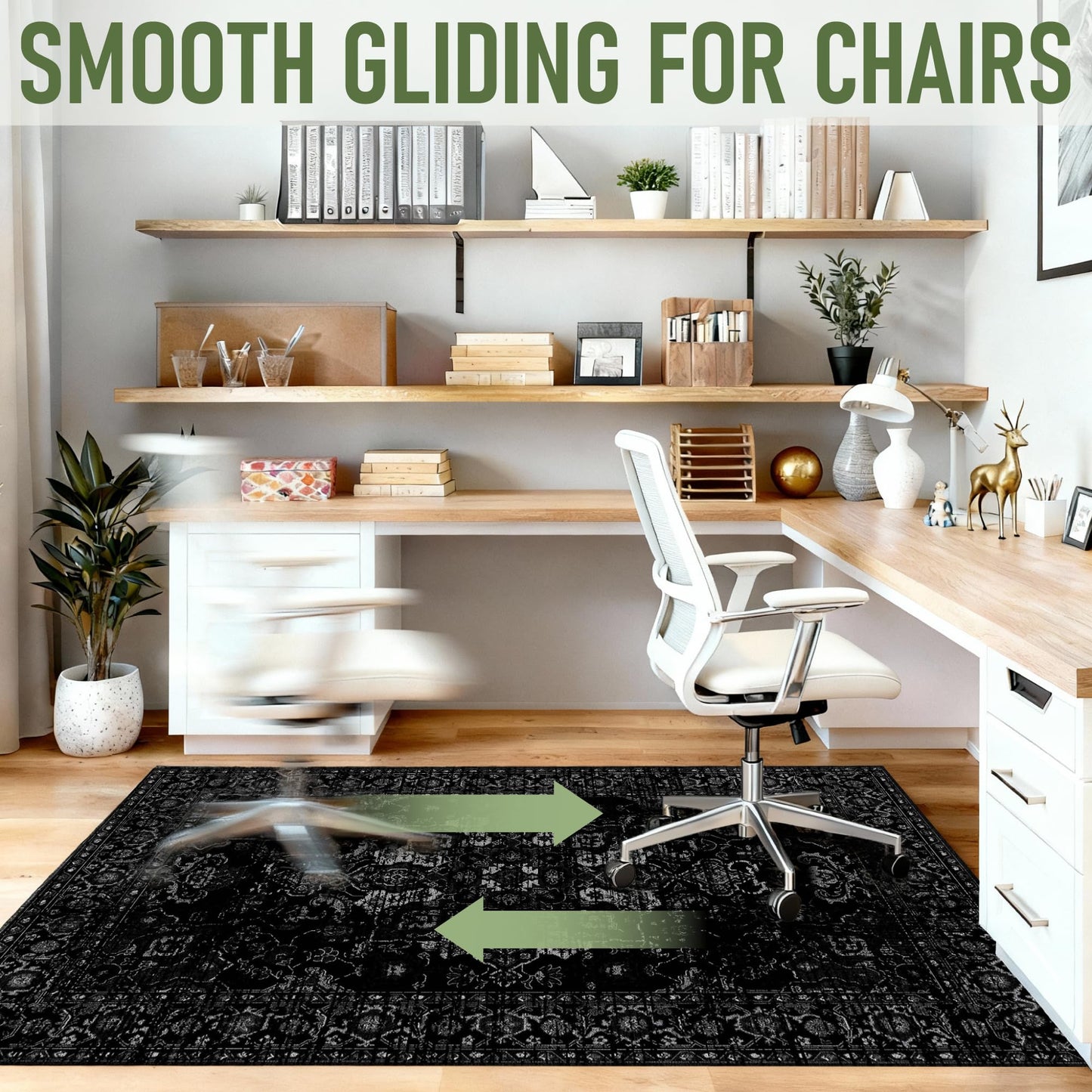 Office Chair Mat for Hardwood Floor, 36"x48" Desk Chair Mat for Home Office, Non-Slip Under Desk Mat for Rolling Chair,Washable Chair Rugs for Gaming Chairs-Black