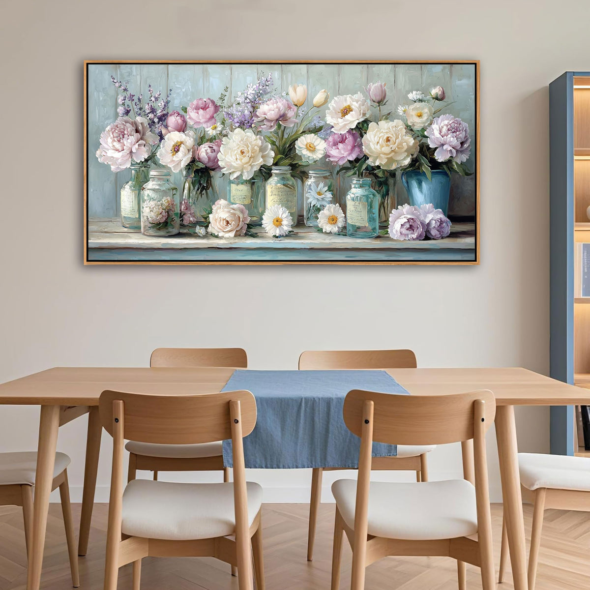 yiijeah 40x20 Inches Poster Frame Wall Art - Purple and White Flower Vase Painting Bright and Fresh Pictures Suitable for Living Room Bedroom Office Home Decoration