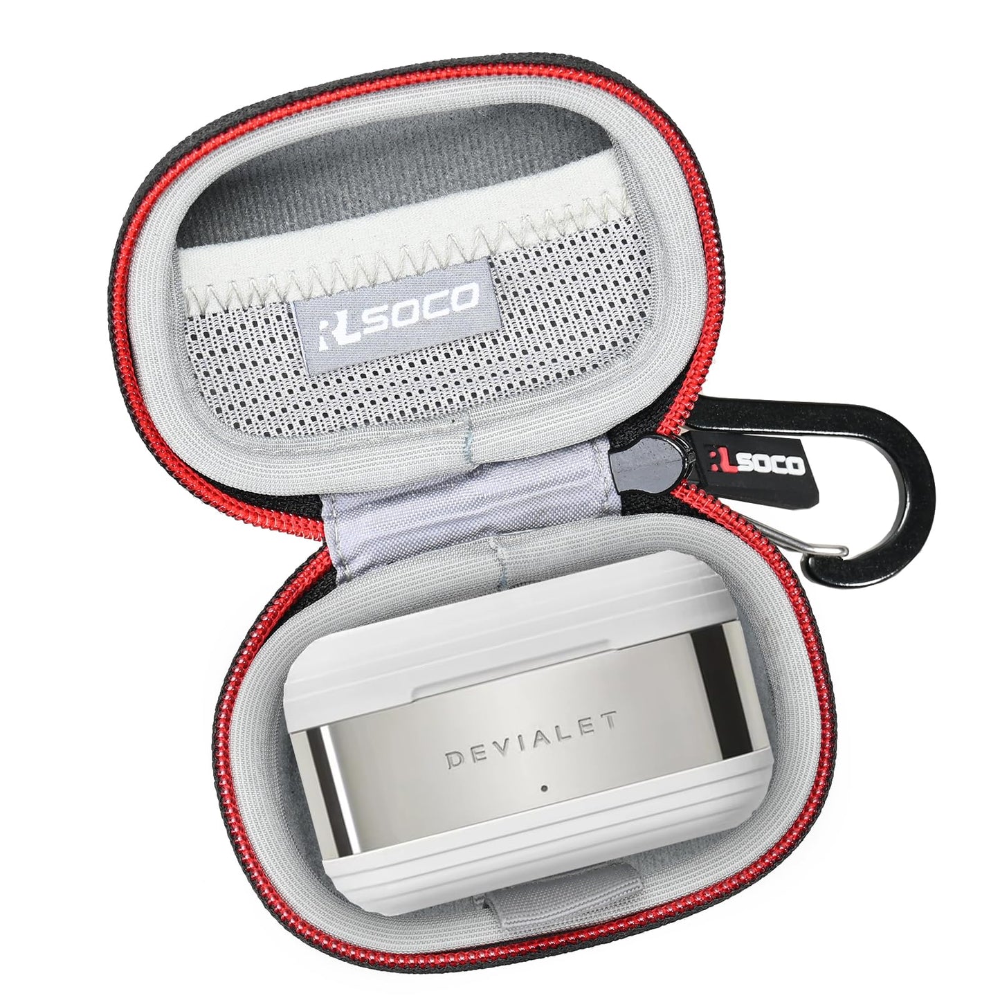 RLSOCO Hard Case for Devialet Gemini II True Wireless Earbuds | Shockproof, Dustproof, Water-Resistant Storage Pouch, with Sturdy Metal Hook (Case Only)
