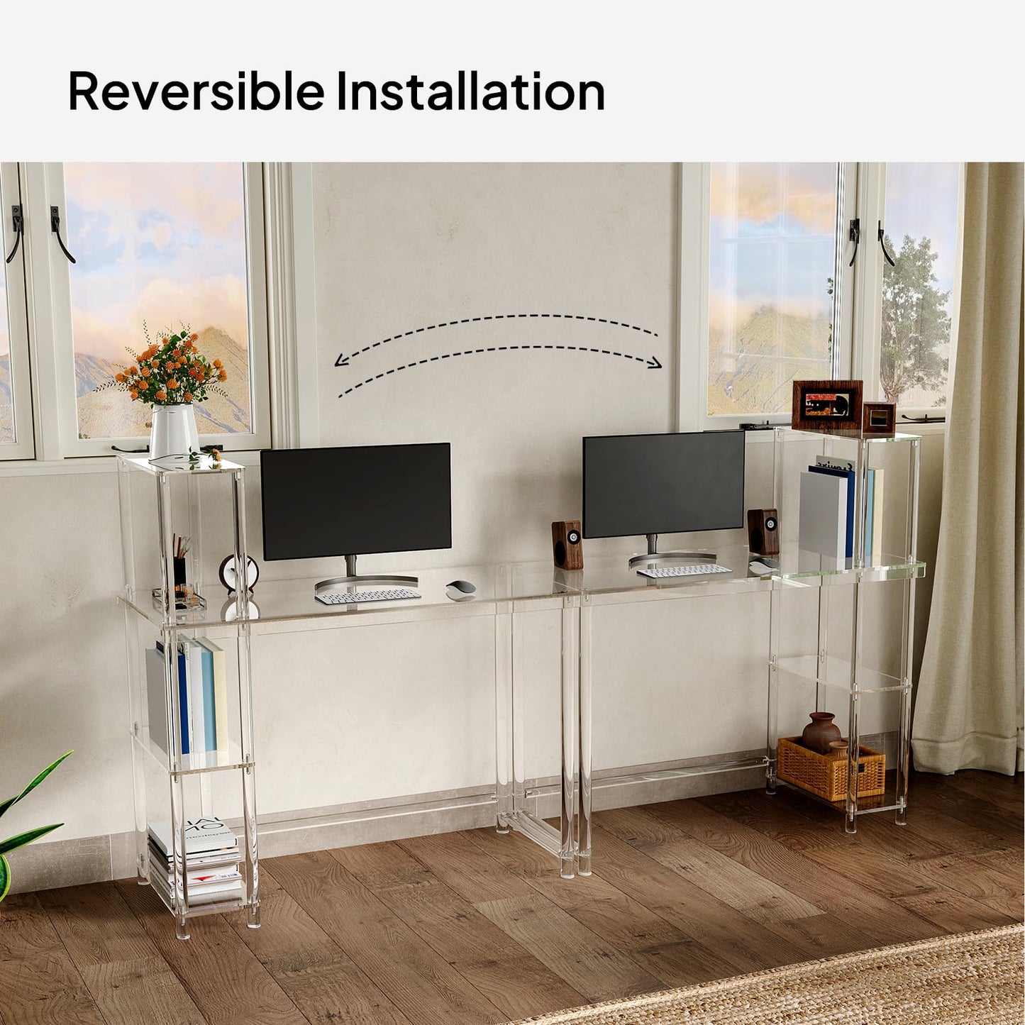 Eglaf Acrylic Desk with 4 Tier Storage Shelves - Modern Computer Desk, Reversible Side Shelf, Easy Assembly, 41.3" L x 19.7" W x 29.5" H, Clear