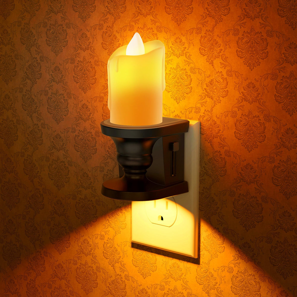 Briignite Flameless Candle Night Light, 2 Pack, Night Lights Plug into Wall, Candle Nightlight with Light Sensor, 0-100LM Dimmable LED Night Light Plug in, 1800K Amber Nightlight for Hallway Bathroom