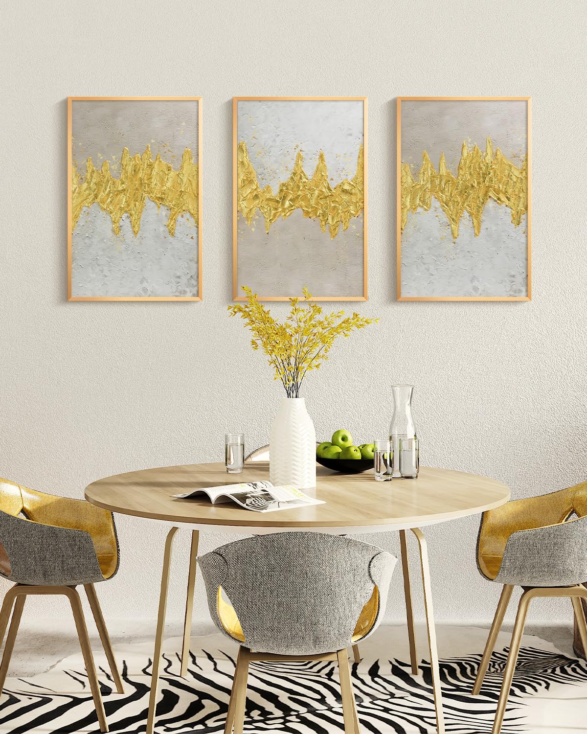 VIYYIEA Metal Framed 3D Texture Large Wall Art Set 3 Pcs Modern Neutral Artwork Abstract Gold Textured Painting Canvas Print for Living Room Bedroom Dining Room Office Gallery - 16x24 inch