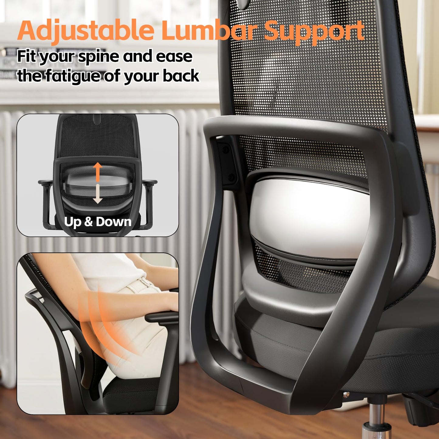 QuelSoft Ergonomic Office Chair, Home Office Desk Chairs, 3D Lumbar Support High Back Desk Chair, Comfortable Computer & Gaming Chair for Office & Home - Black