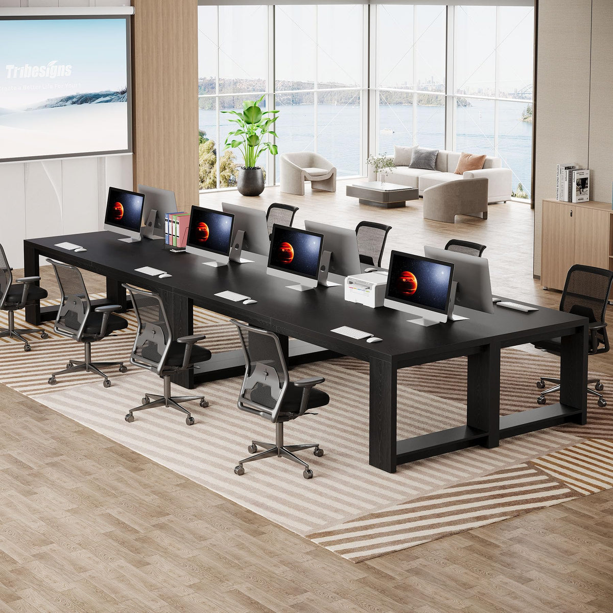 Tribesigns 7 ft Conference Table for 6 to 8 People, Modern Rectangle Meeting Room Desk for Boardroom, Home Office (Black)