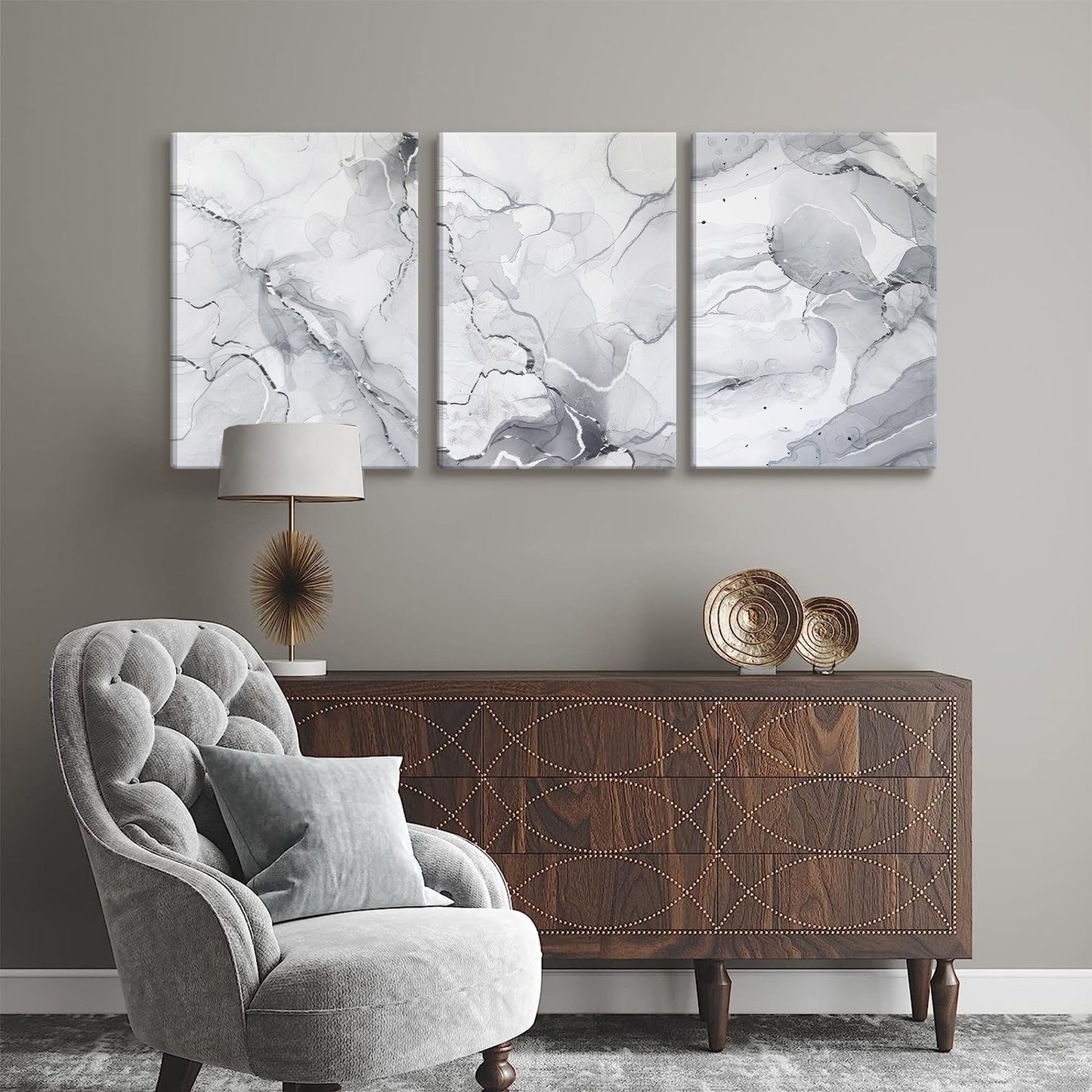 BJVJKSU Gray White Wall Art Modern Silver Abstract Marble Canvas Wall Art Vertical Paintings Prints Posters Wall Decor Pictures for Living Room Bedroom Office Home Wall Decoration(12x16in)
