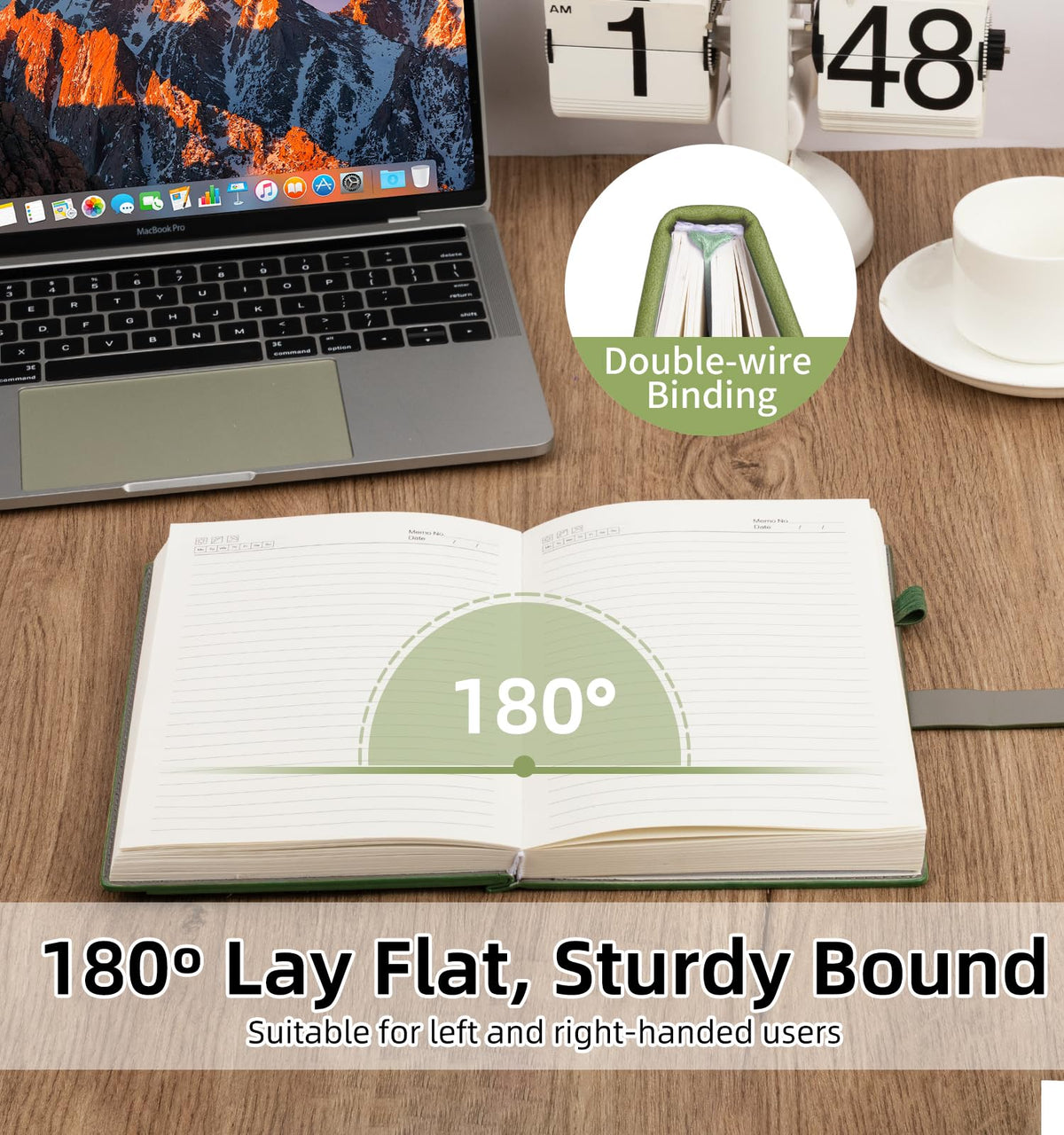 A5 Lined Leather Journal Notebook, Hardcover Journal Set with Pen, Monthly Index Tabs and Gift Box, 320 Pages 100GSM Thick Paper, Thick Daily Diary, Journal for Women, Men, School, Travel, Work(Green)