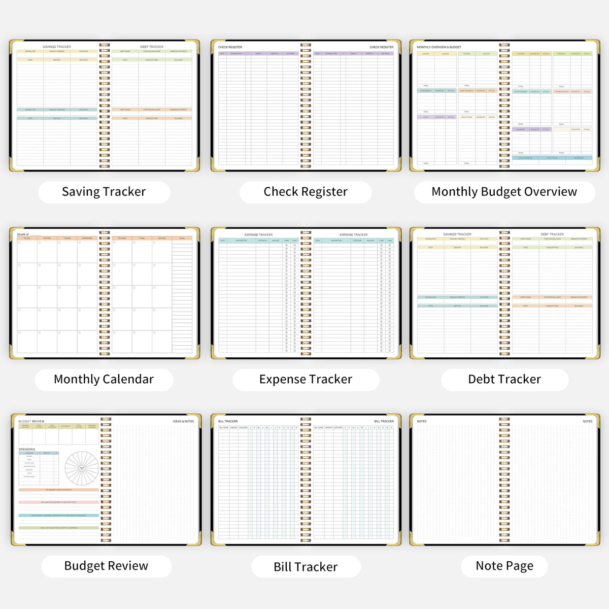 Budget Planner - Monthly Budget Book B5, Undated 12 Month Expense Tracker Notebook with Metal Corner Protectors & Bill Organizer, Hard Cover Financial Account Book for Women Men Home Business, Black