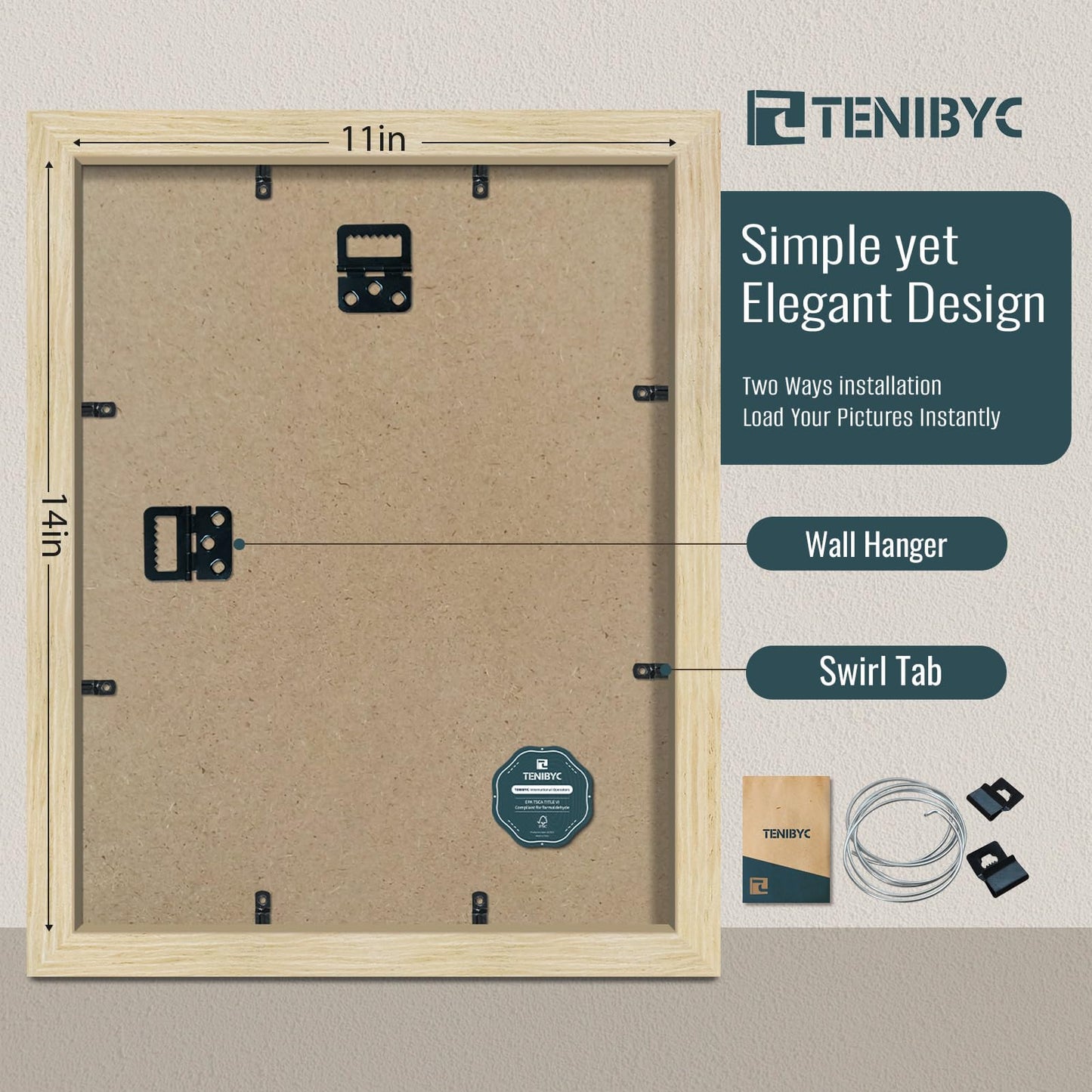 TENIBYC 11x14 Picture Frames Set - 3 Pack - Natural Oak Wood - Tempered Glass - for Wall Photos, Family Memories, Posters & Puzzles, Home Decor